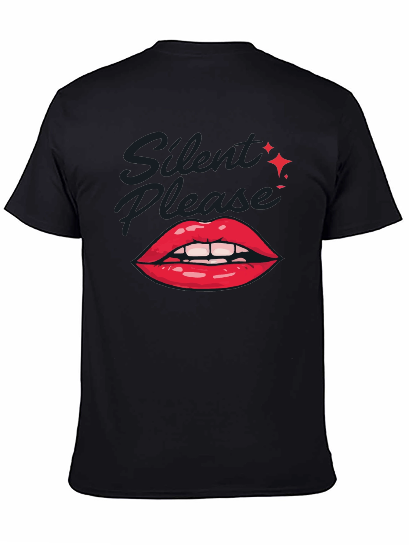 Black Silent Please Lips Graphic T-Shirt view 4