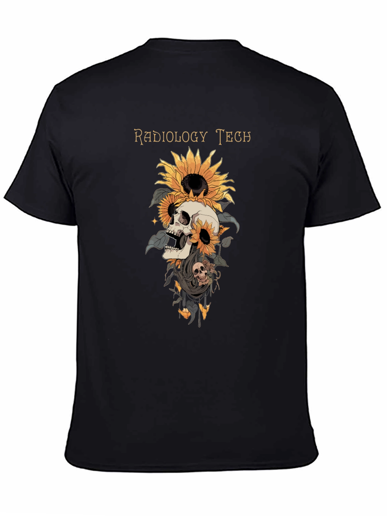 Black Radiology Tech Skull Sunflower Graphic Tee view 4