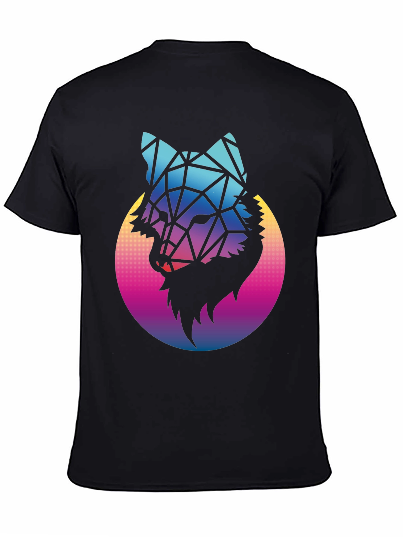 Black Geometric Wolf Graphic Tee - Black Cotton Blend view 4