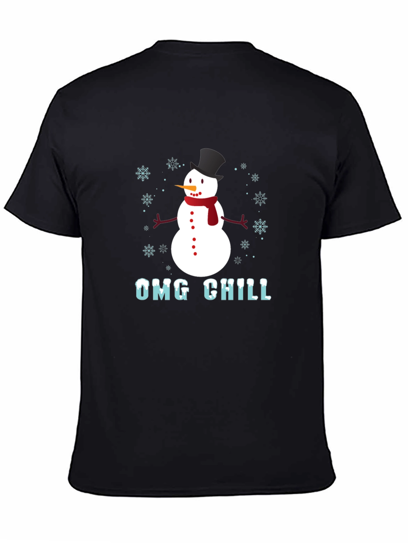 Black OMG Chill Snowman Graphic Tee - Winter Holiday Shirt view 4