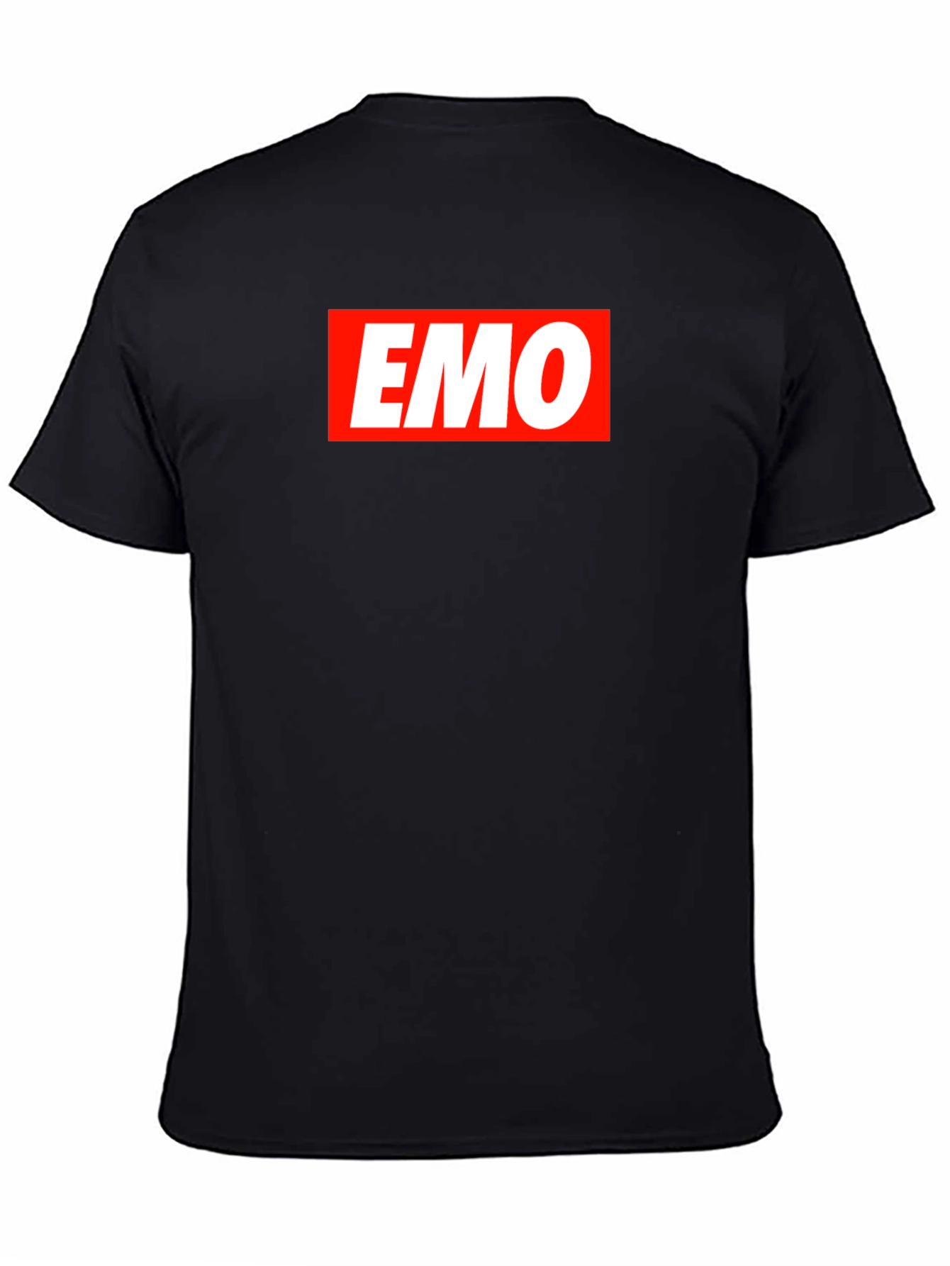 Black Emo T-Shirt - Classic Red and White Logo Design view 4