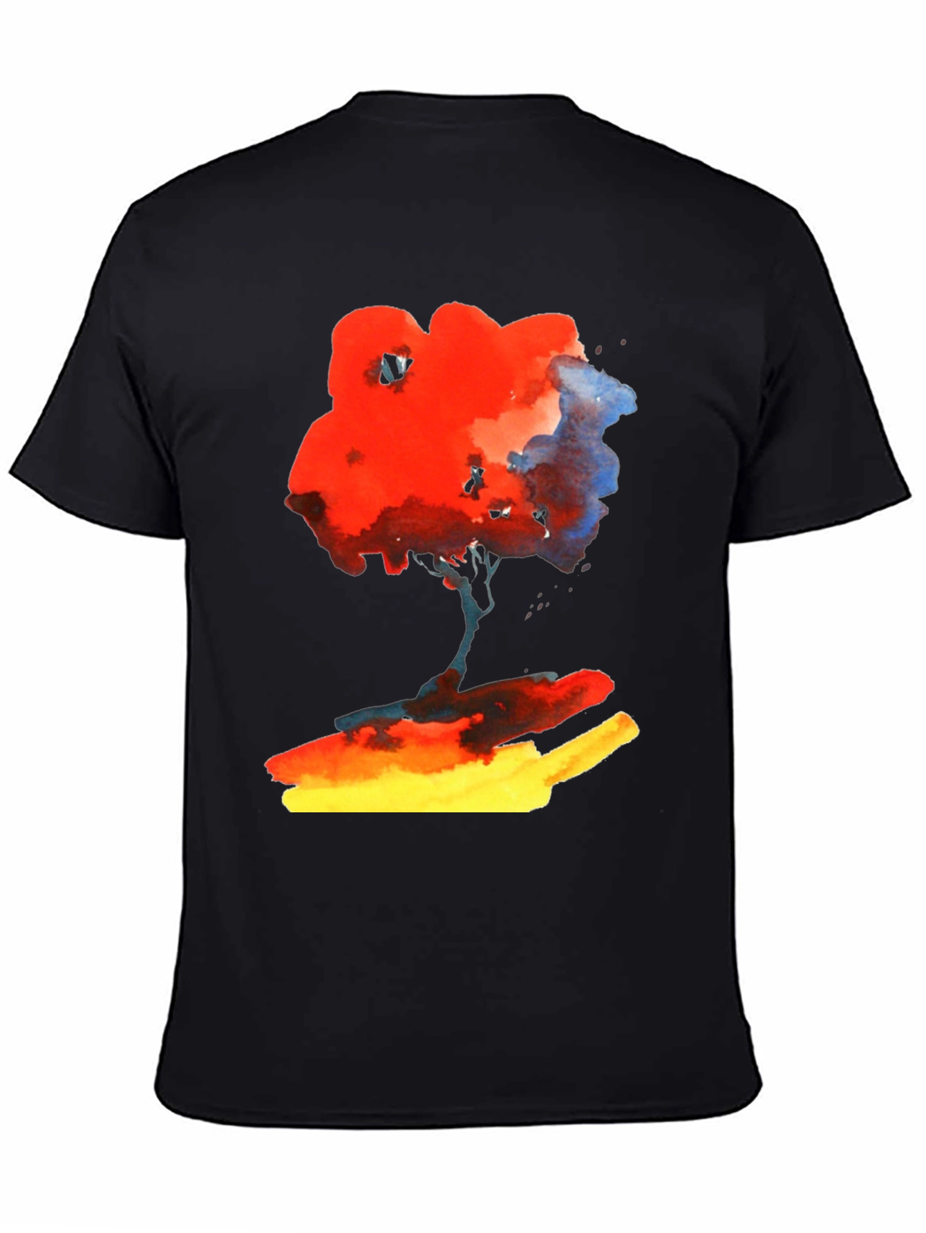 Abstract Watercolor Tree Graphic Tee - Soft Black Cotton Shirt - 4
