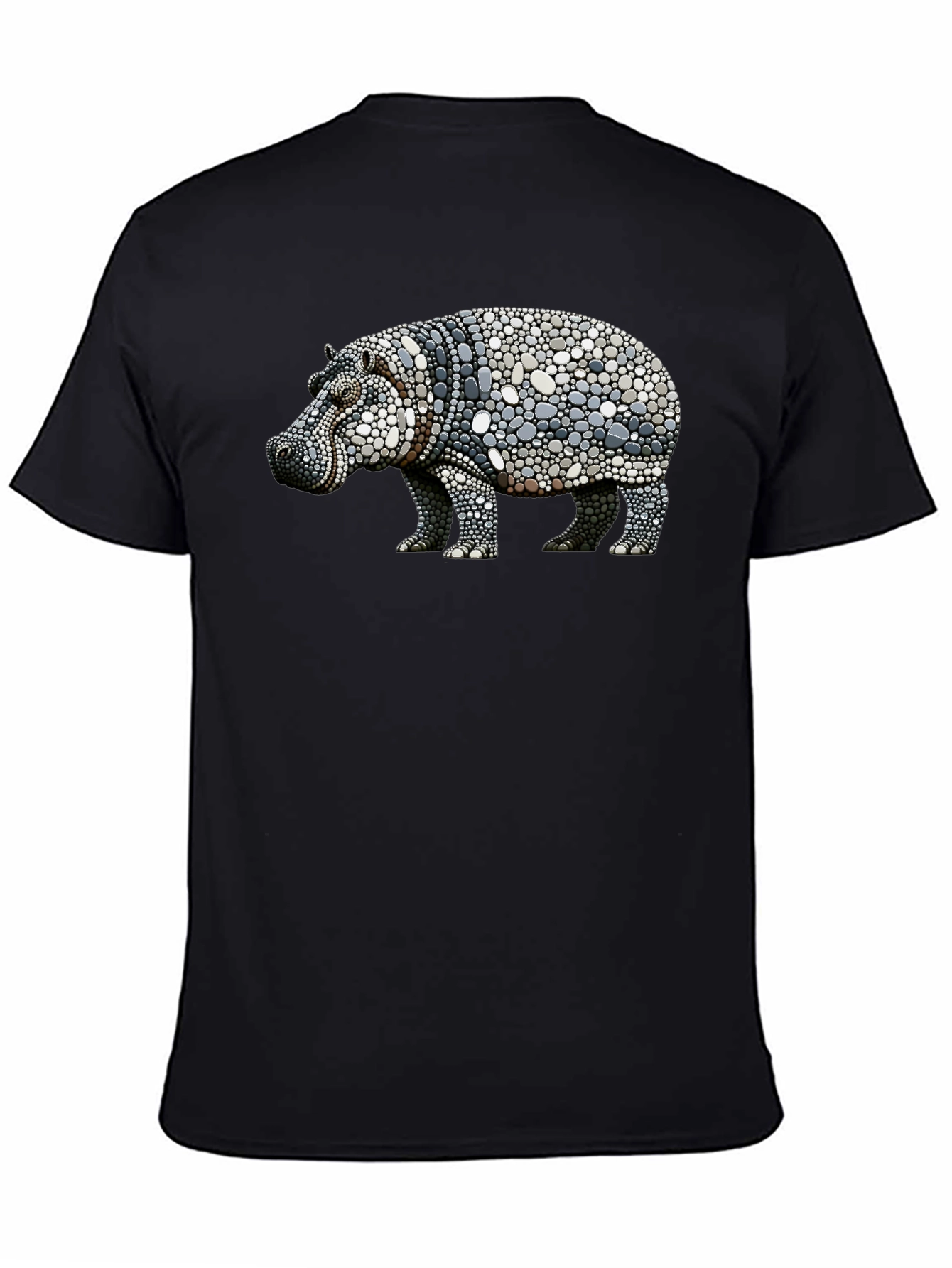 Black Hippo Pebble Art Graphic Tee - Black Cotton Shirt view 4