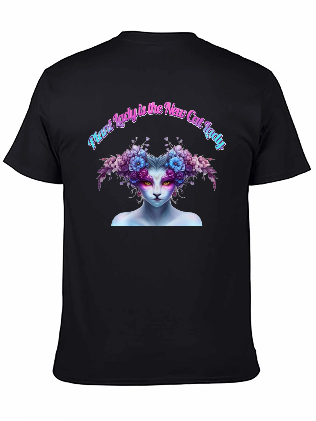 Black Plant Lady Cat T-Shirt - Unique Floral Design view 4