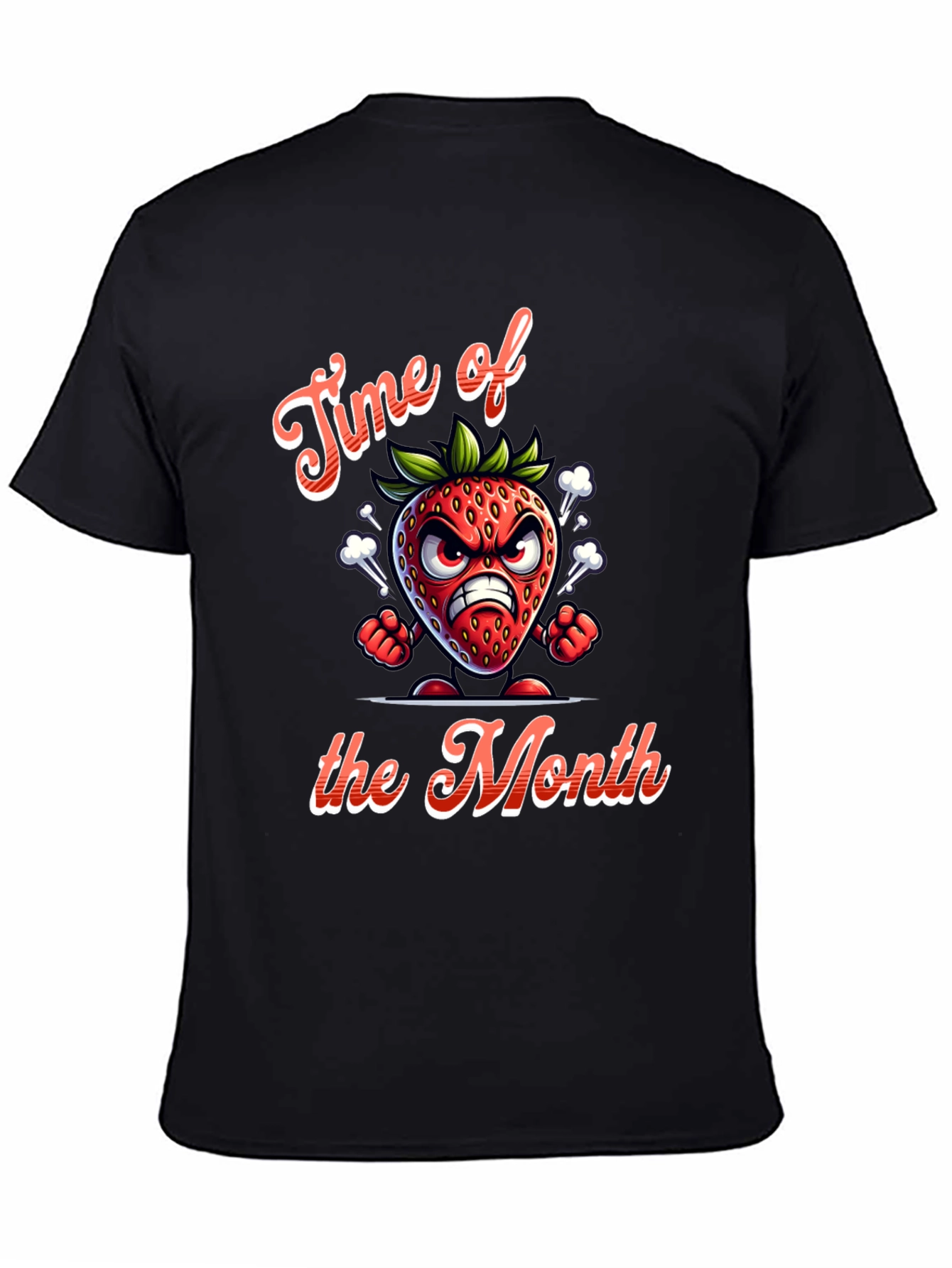 Black Time of the Month Angry Strawberry Graphic T-Shirt view 4