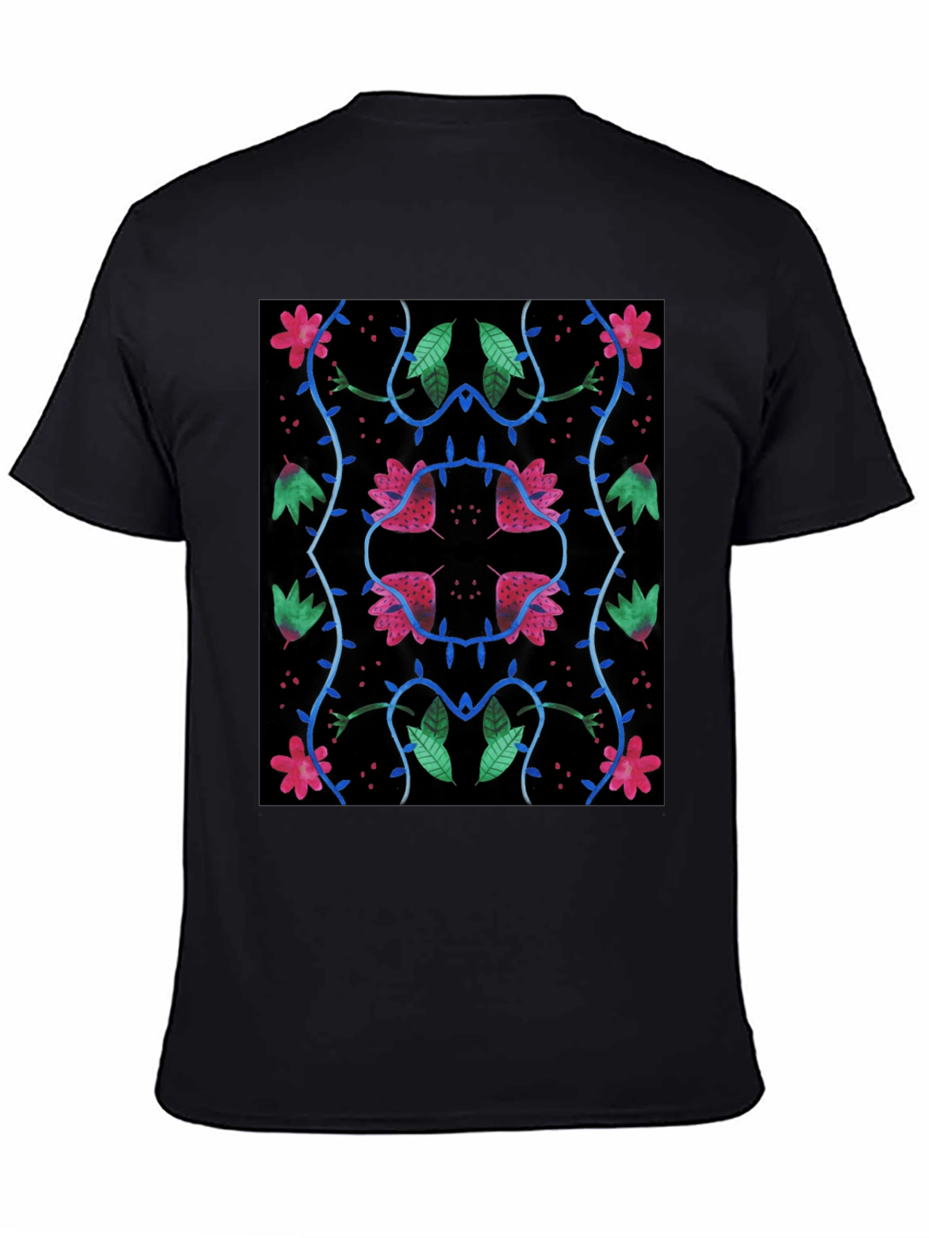 Black Floral Pattern Black T-Shirt view 4
