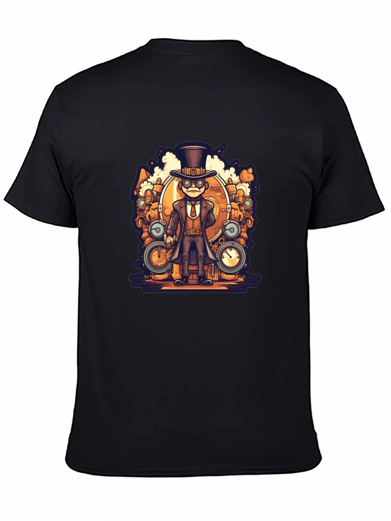 Black Steampunk Cartoon Black T-Shirt view 4