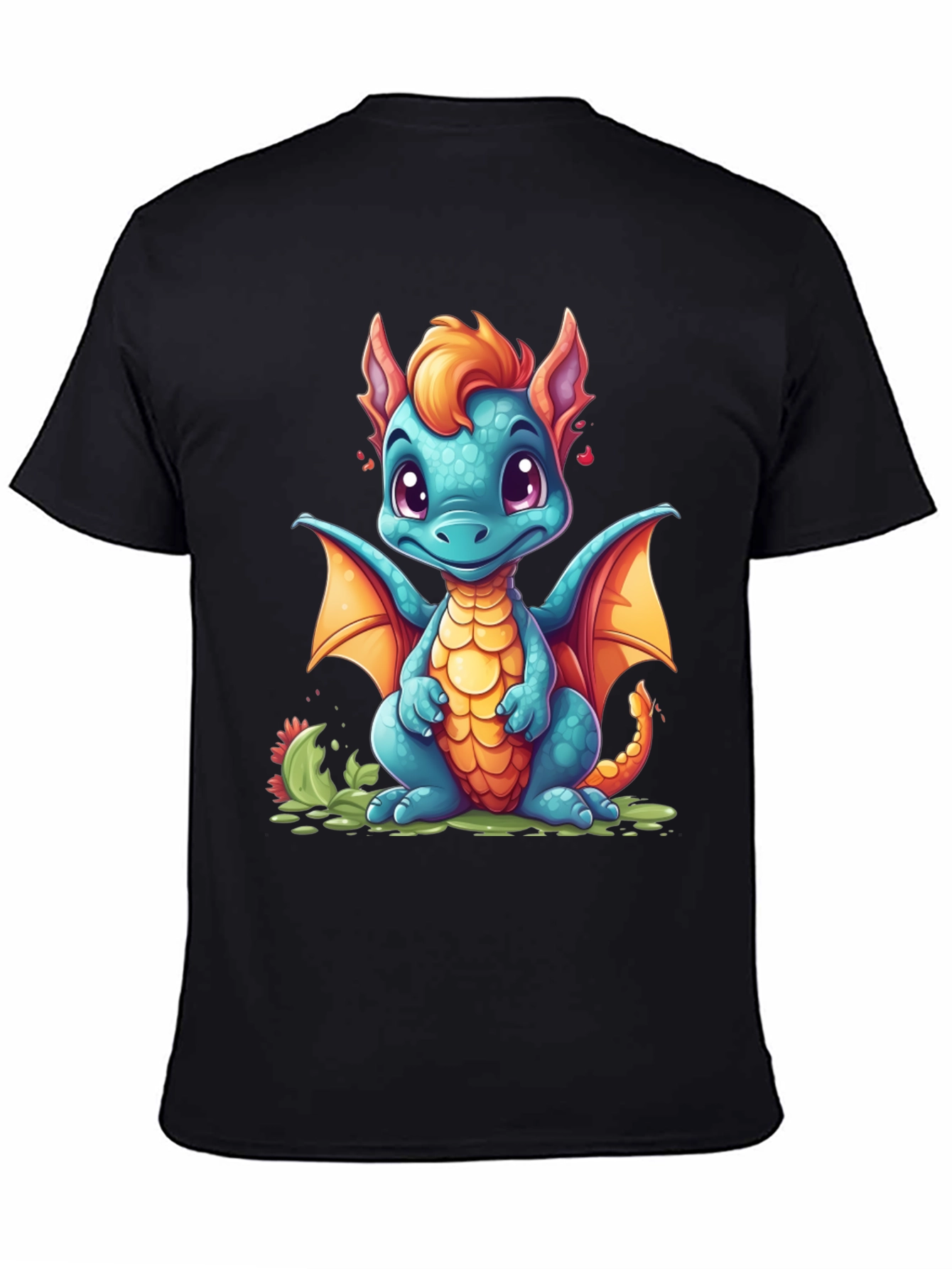 Black Cute Cartoon Dragon Graphic T-Shirt view 4