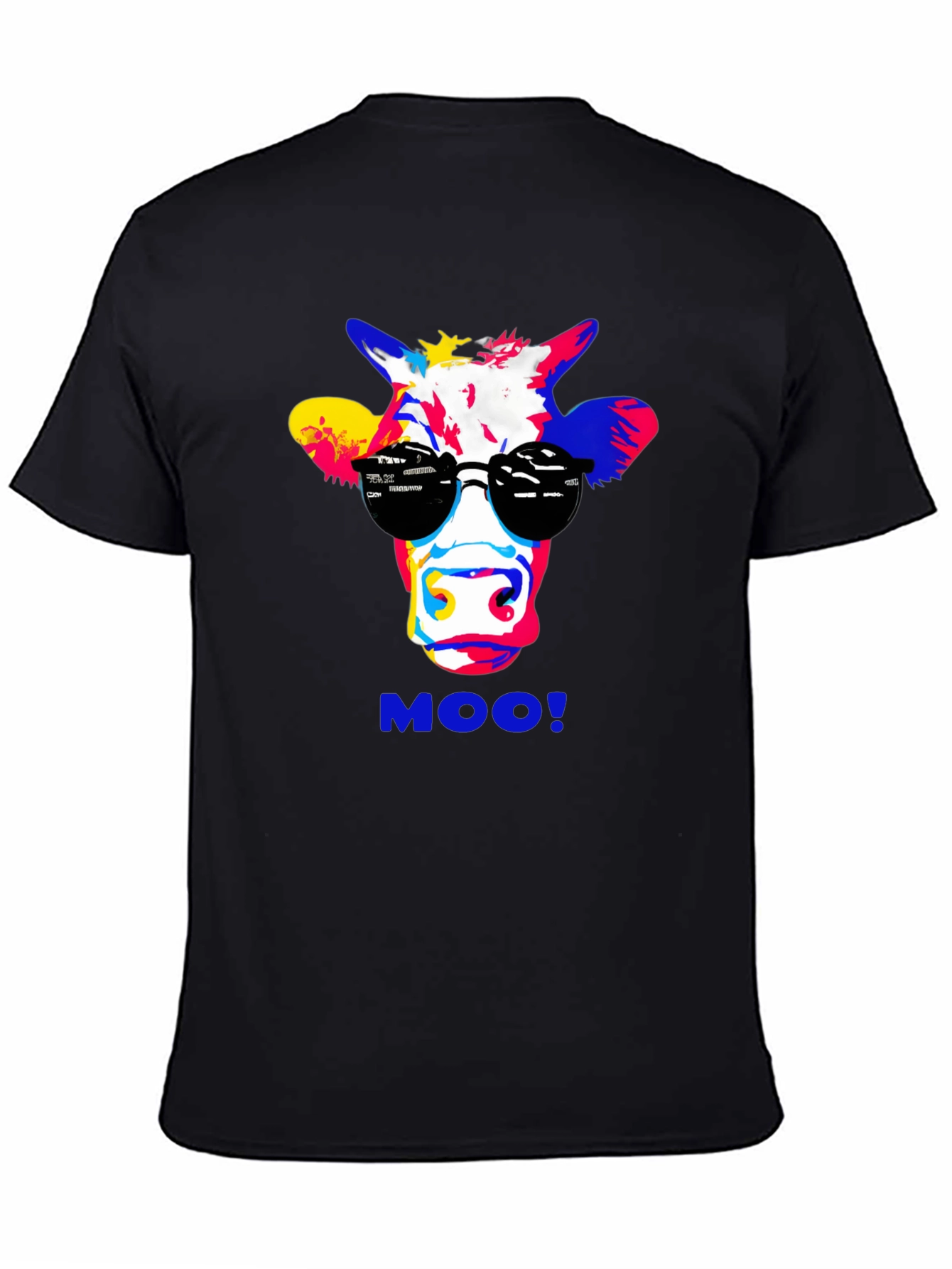 Black Cool Cow Graphic Tee - Funky Animal Print T-Shirt view 4