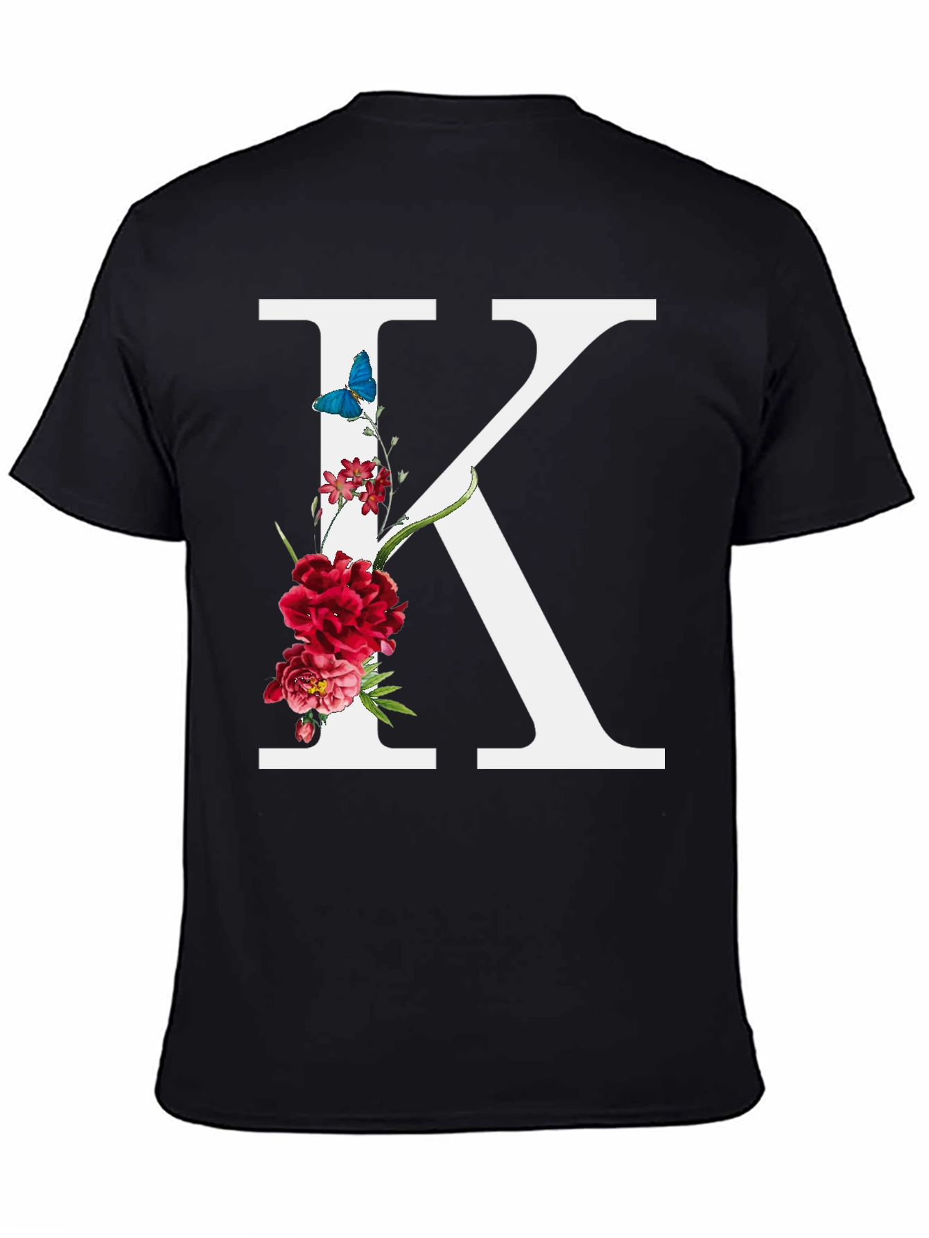 Black Floral Letter K Black T-Shirt view 4