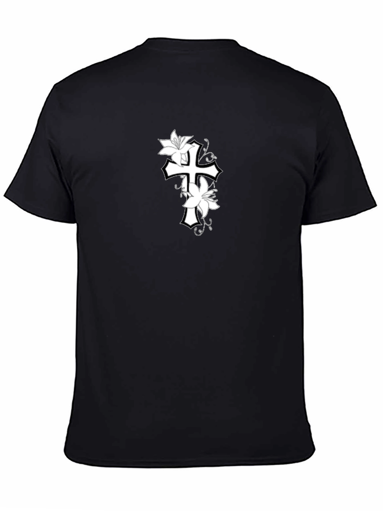 Black Floral Cross Graphic Black T-Shirt view 4