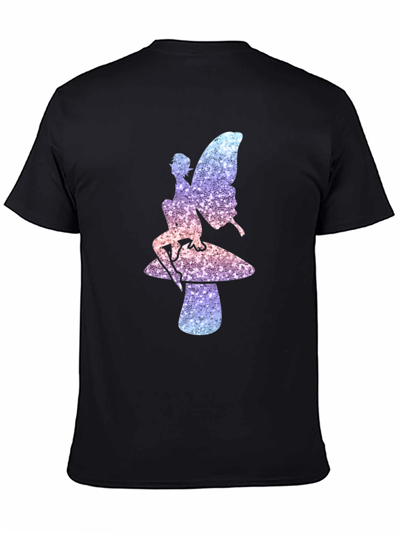 Black Fairy on Mushroom Black T-Shirt view 4