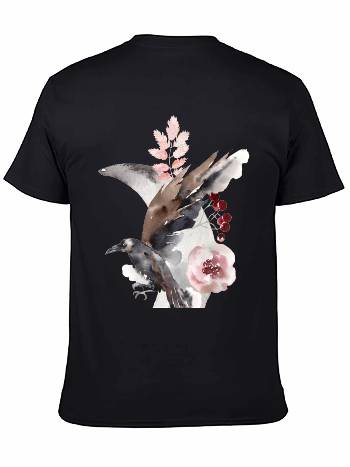 Black Raven & Floral Watercolor Tee view 4