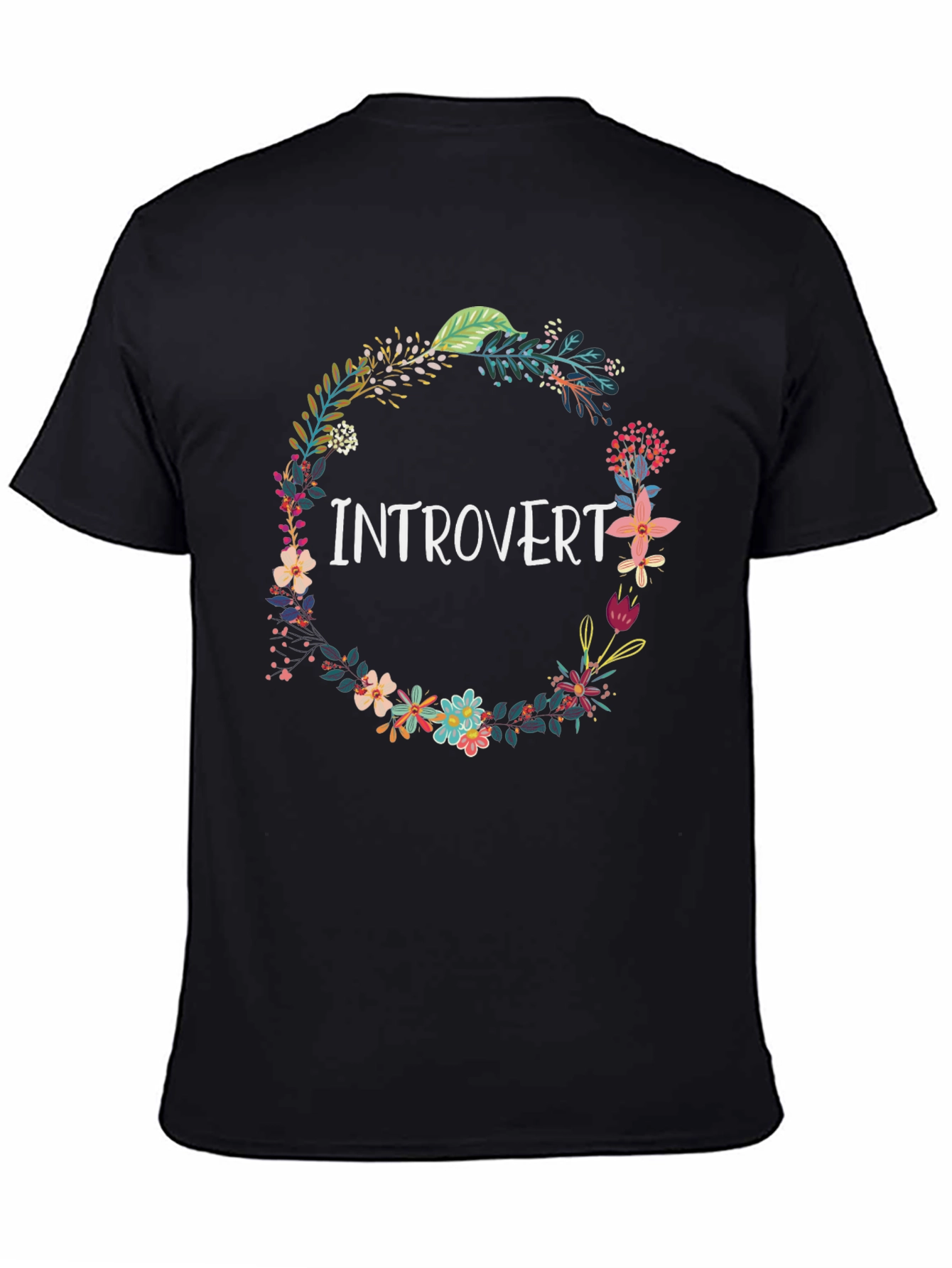 Black Introvert Floral Wreath Black T-Shirt view 4