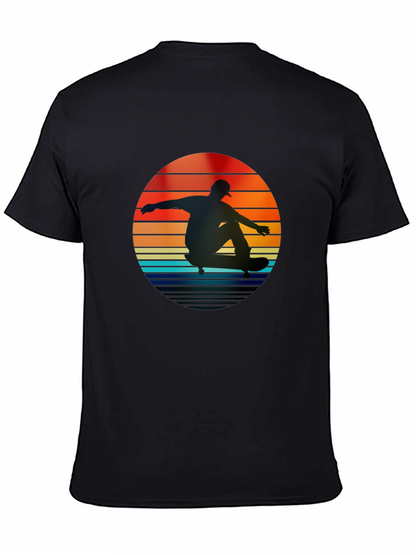 Black Retro Skateboarder Sunset T-Shirt view 4