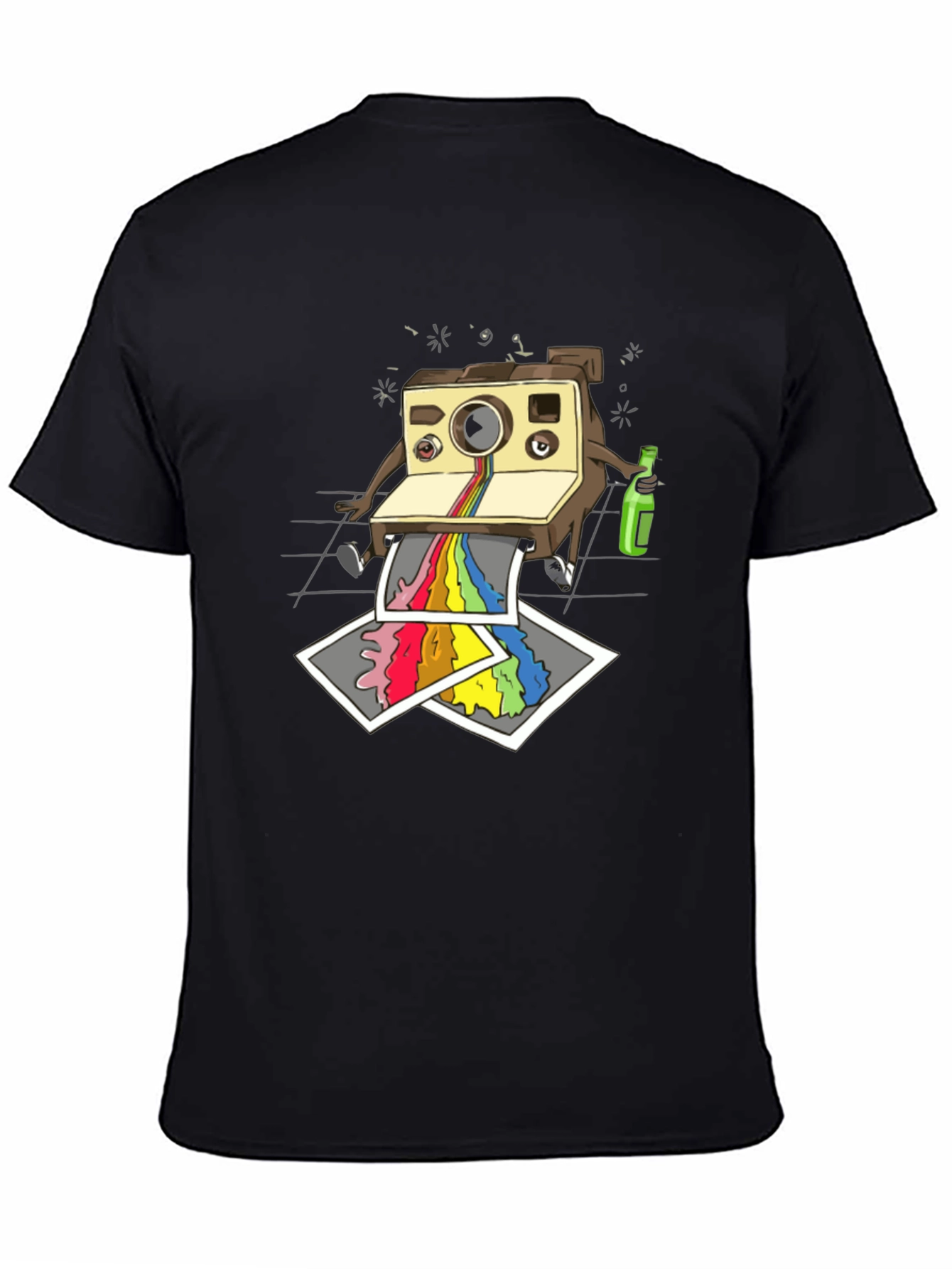 Black Funky Retro Camera Print Black T-Shirt view 4