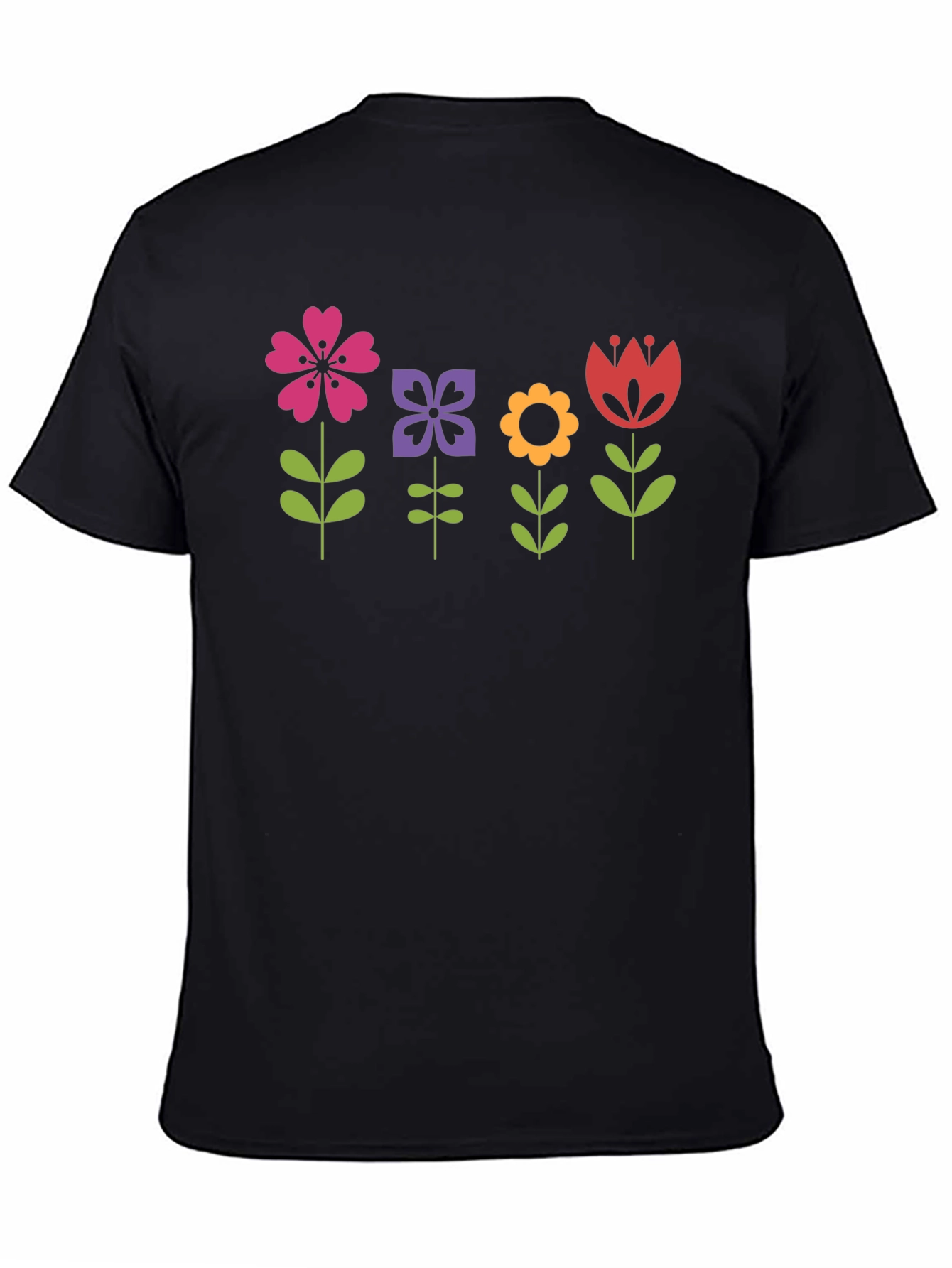 Black Floral Print T-Shirt - Black Cotton Tee view 4