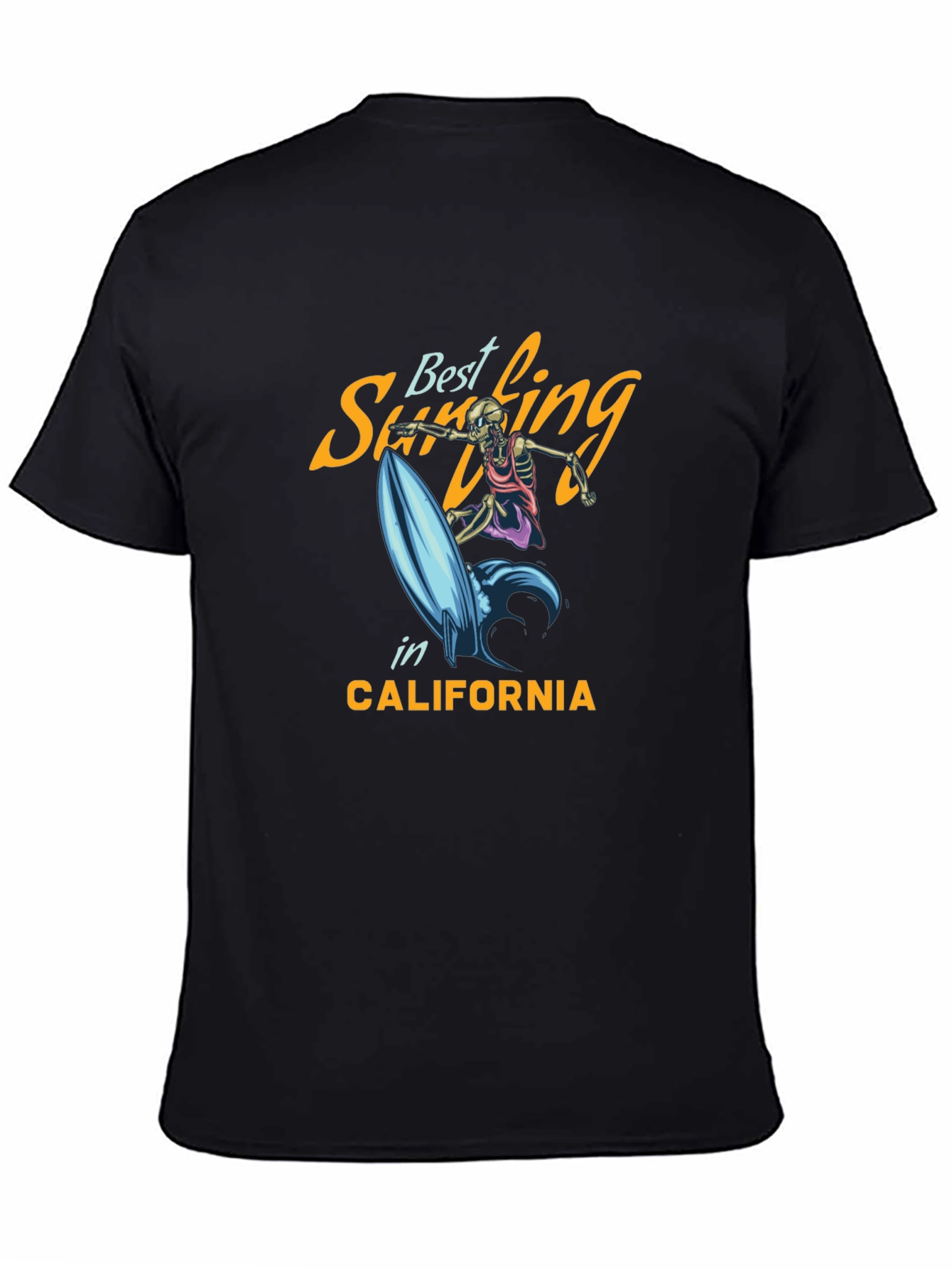 Black Surfing Skeleton Graphic Tee - California Surf Style view 4