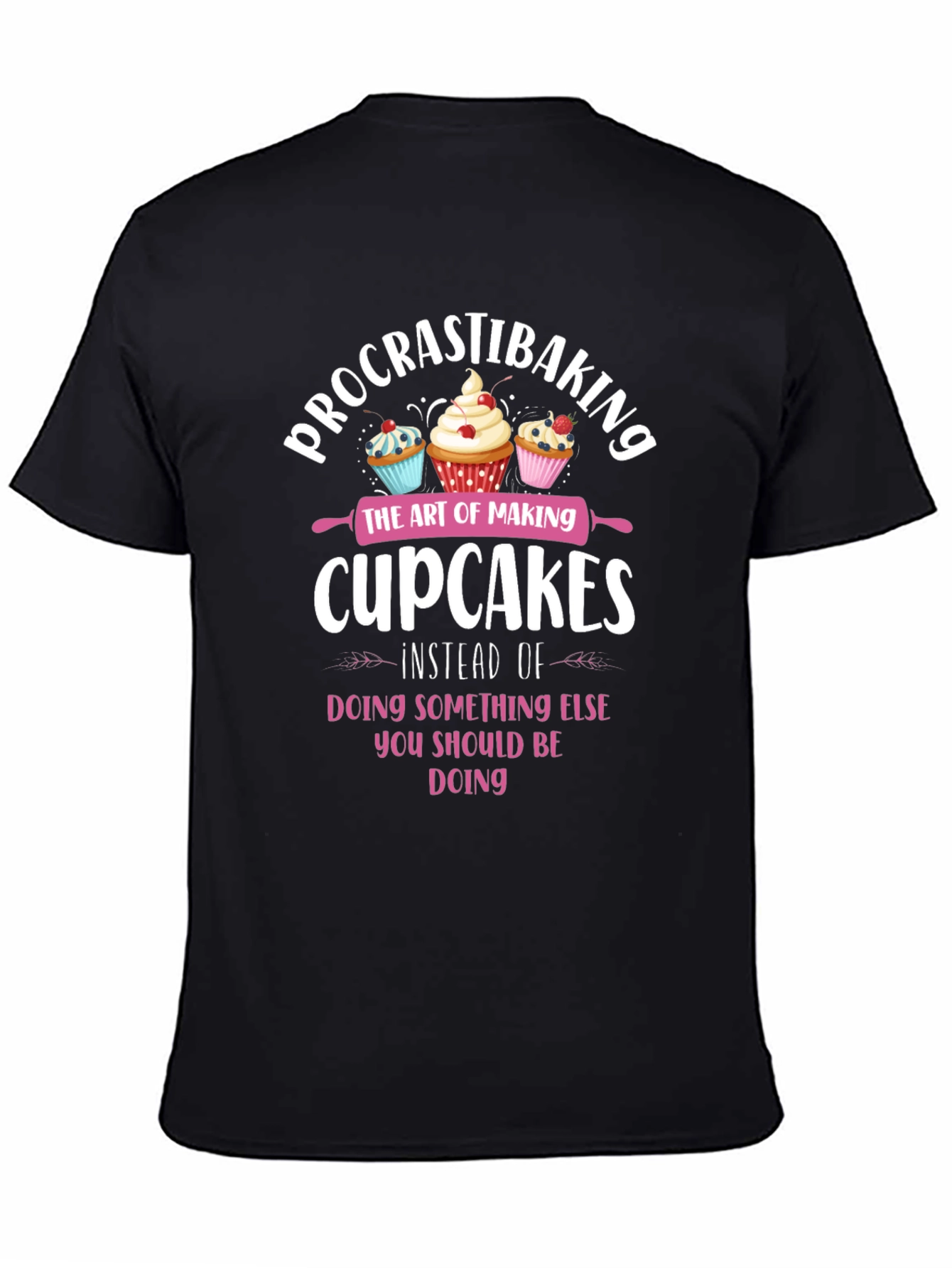 Black Procrastibaking Cupcakes T-Shirt view 4
