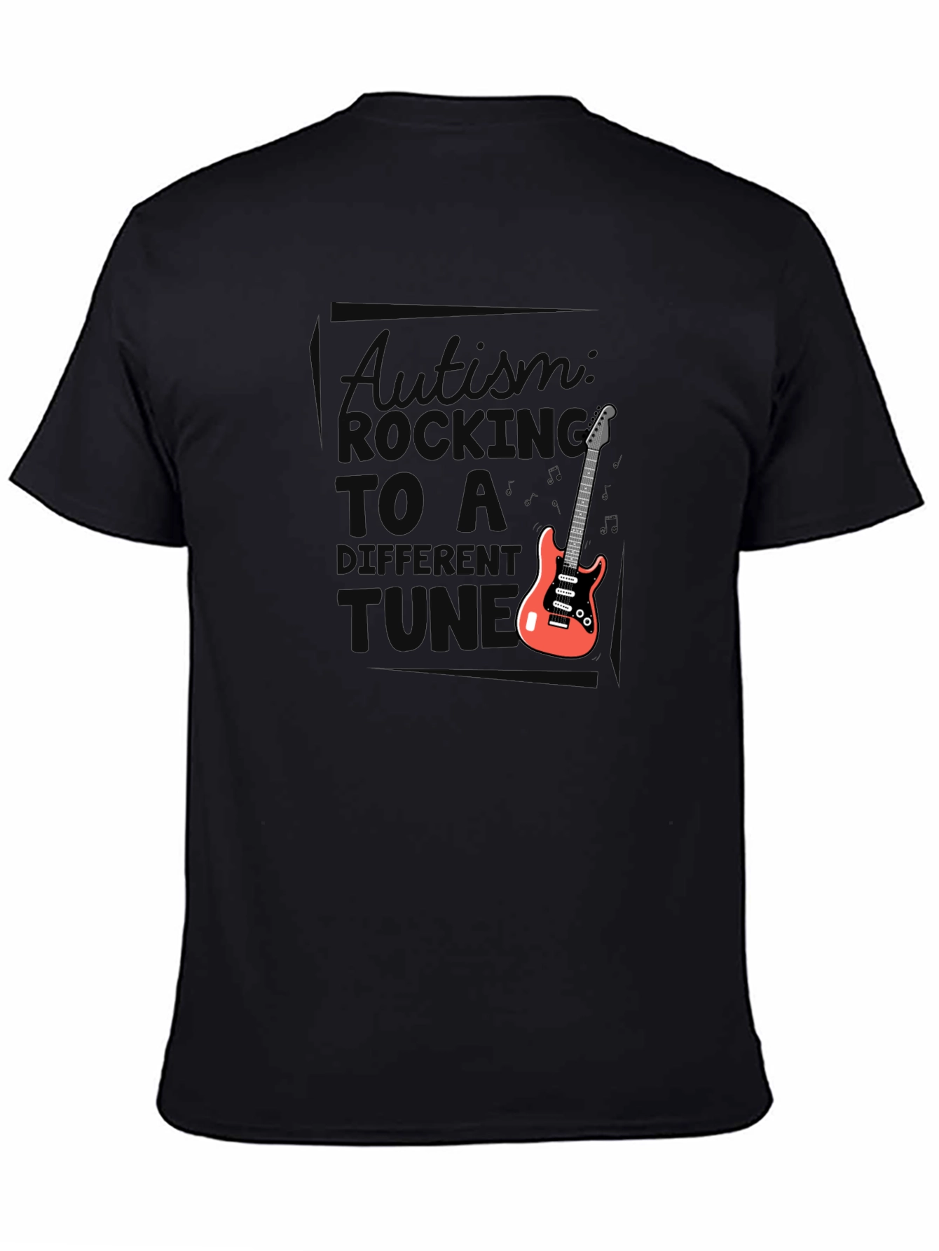 Black Autism Awareness Rocking to a Different Tune T-Shirt view 4