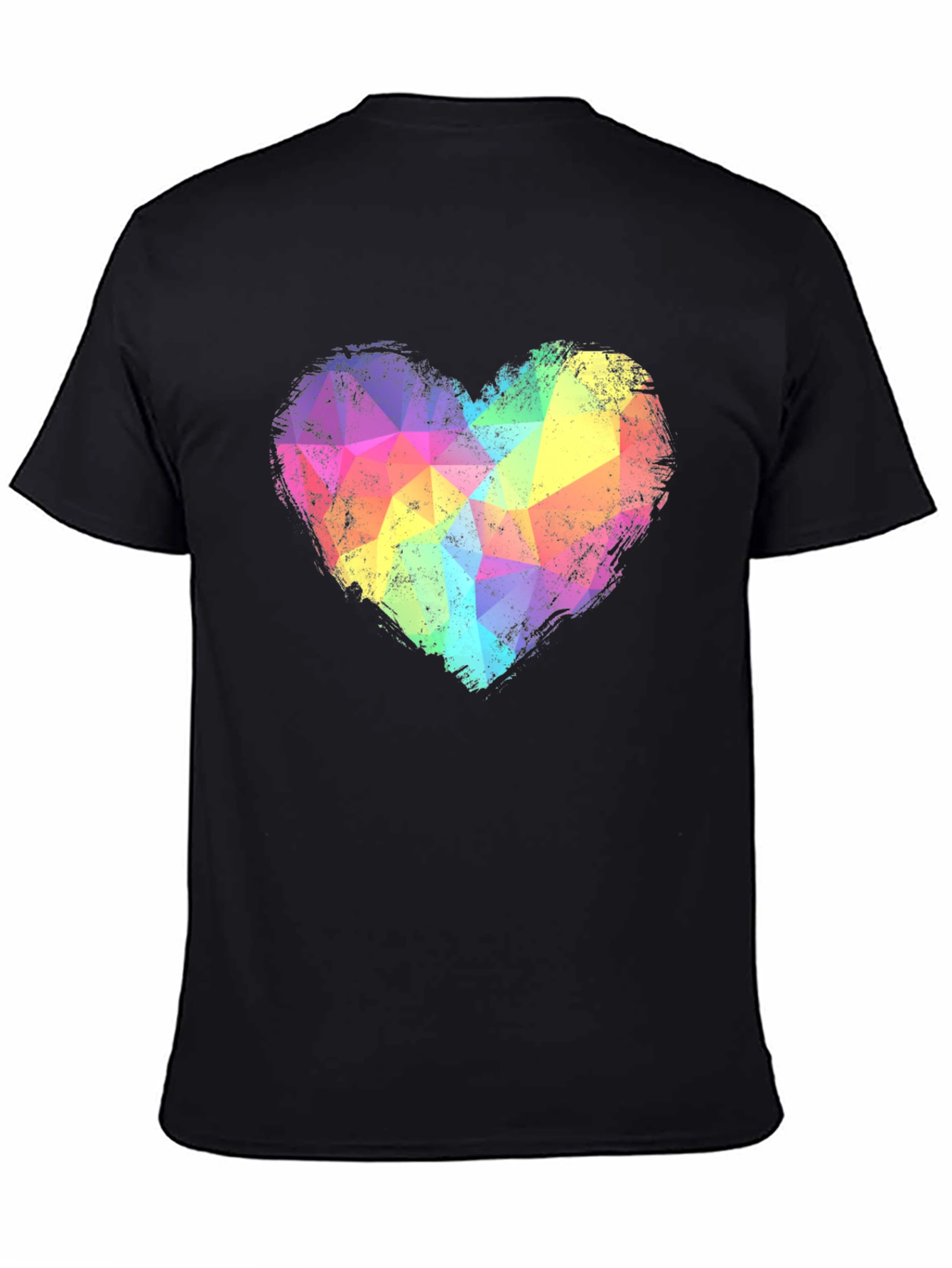 Black Rainbow Geometric Heart Graphic Tee - Black view 4