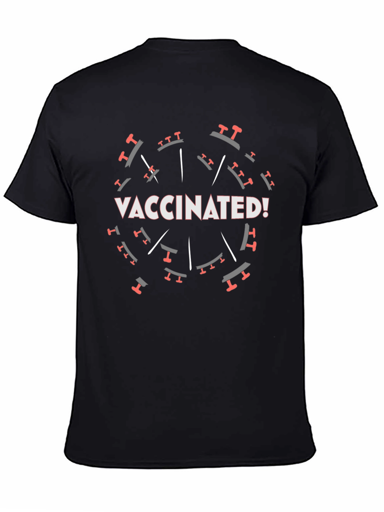 Black Vaccinated! Graphic Tee - Black Crew Neck T-Shirt view 4