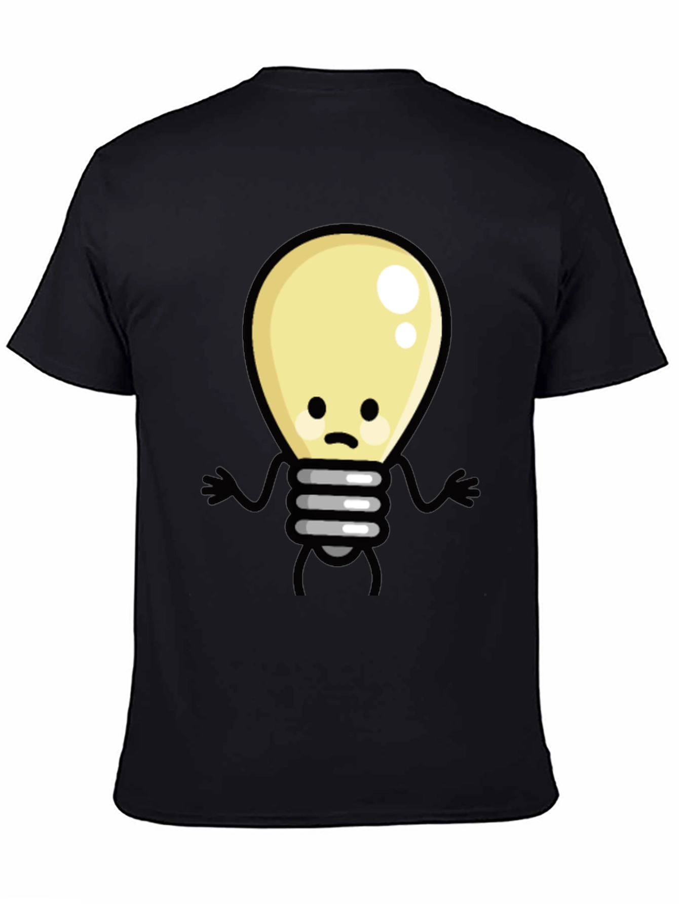 Black Funny Cartoon Light Bulb Black T-Shirt view 4