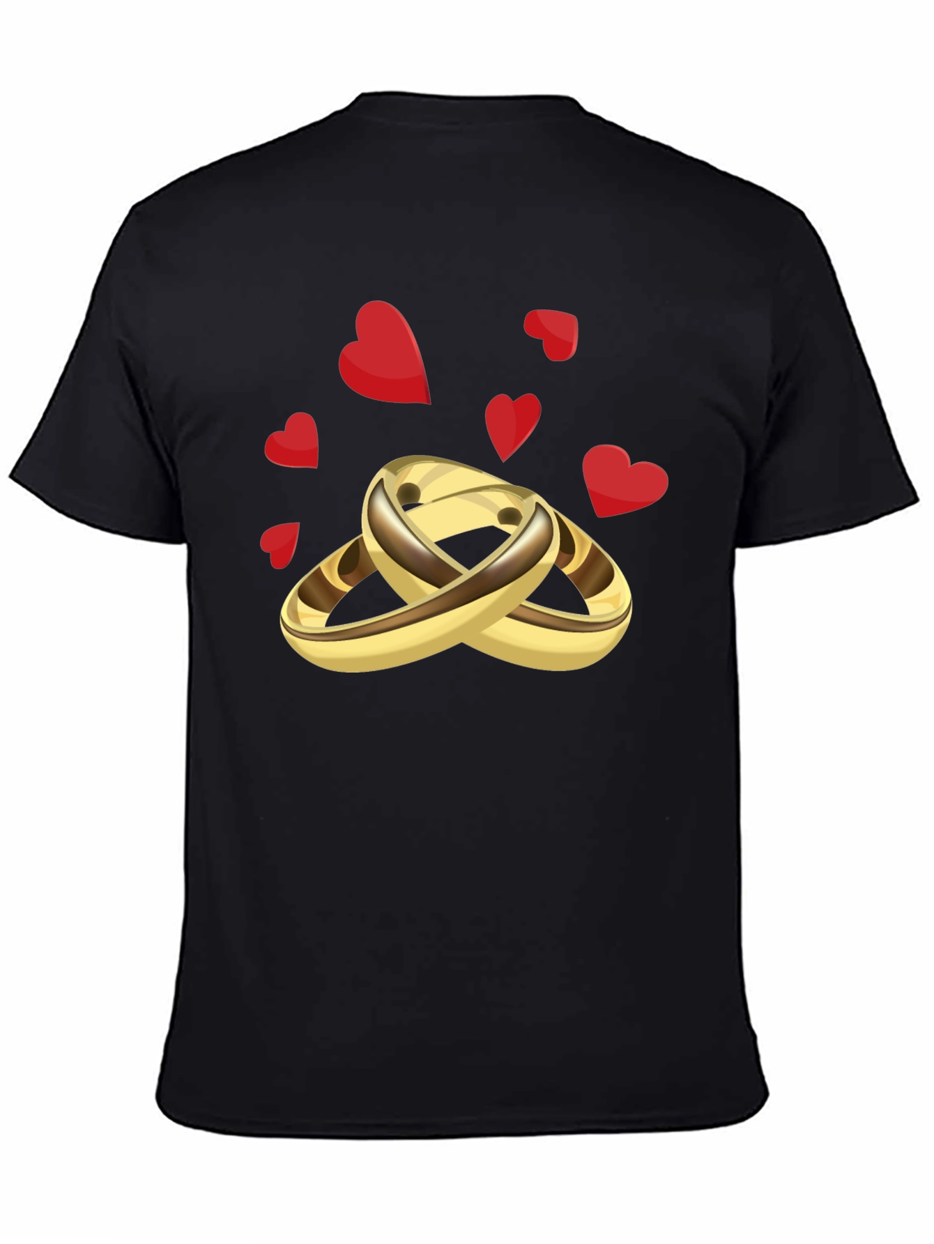 Black Golden Wedding Rings & Hearts Graphic Tee - Stylish & Unique view 4
