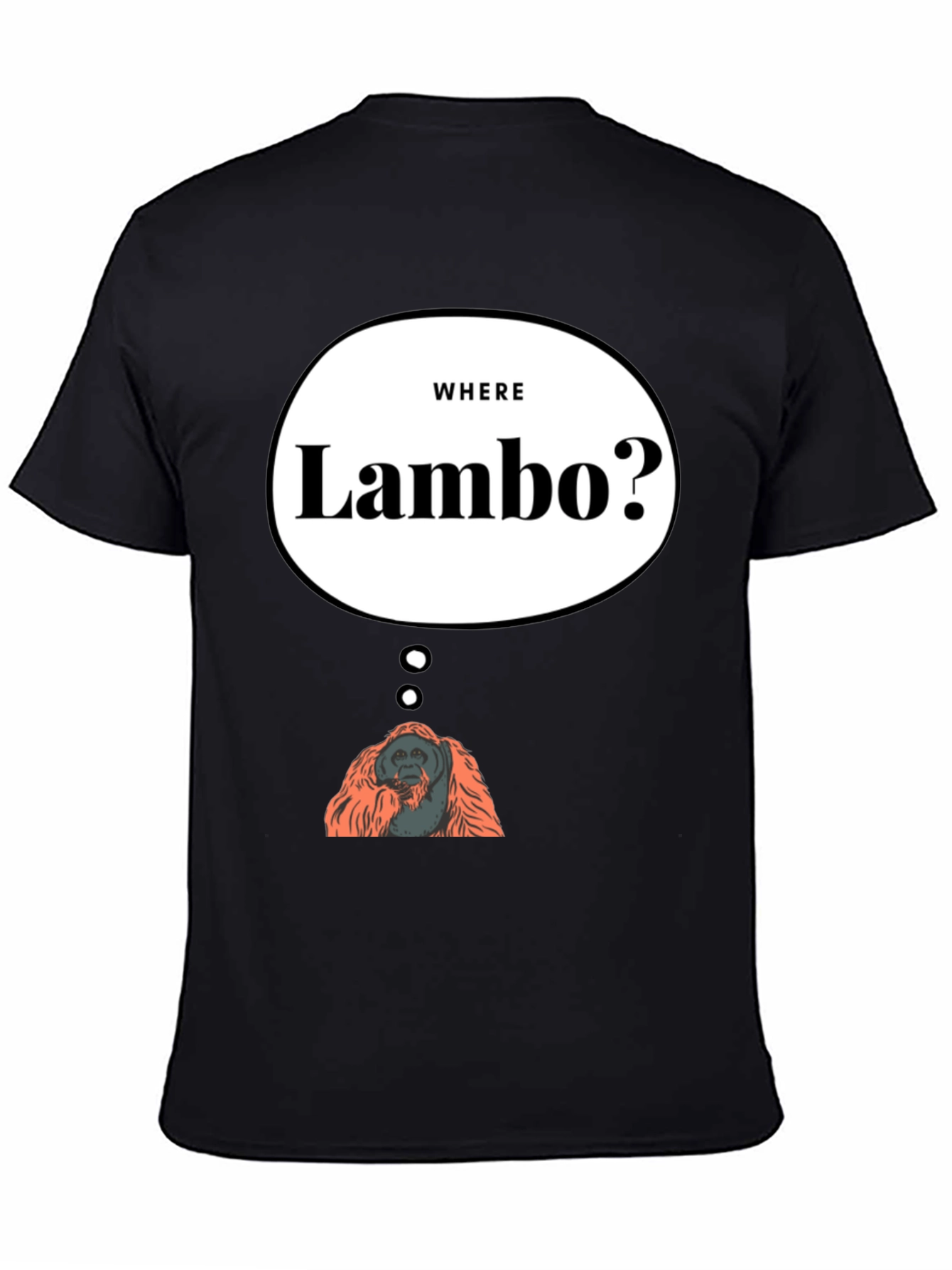 Black Where Lambo Orangutan T-Shirt - Funny Crypto Meme Tee view 4