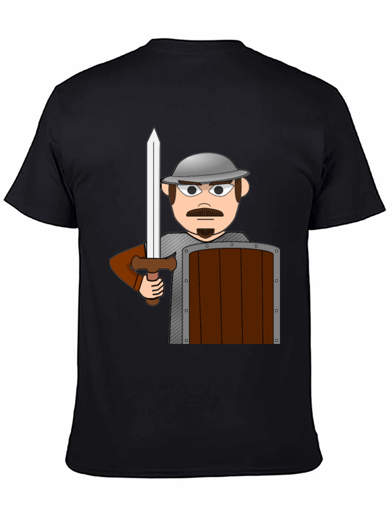 Black Cartoon Warrior T-Shirt - Novelty Graphic Tee view 4