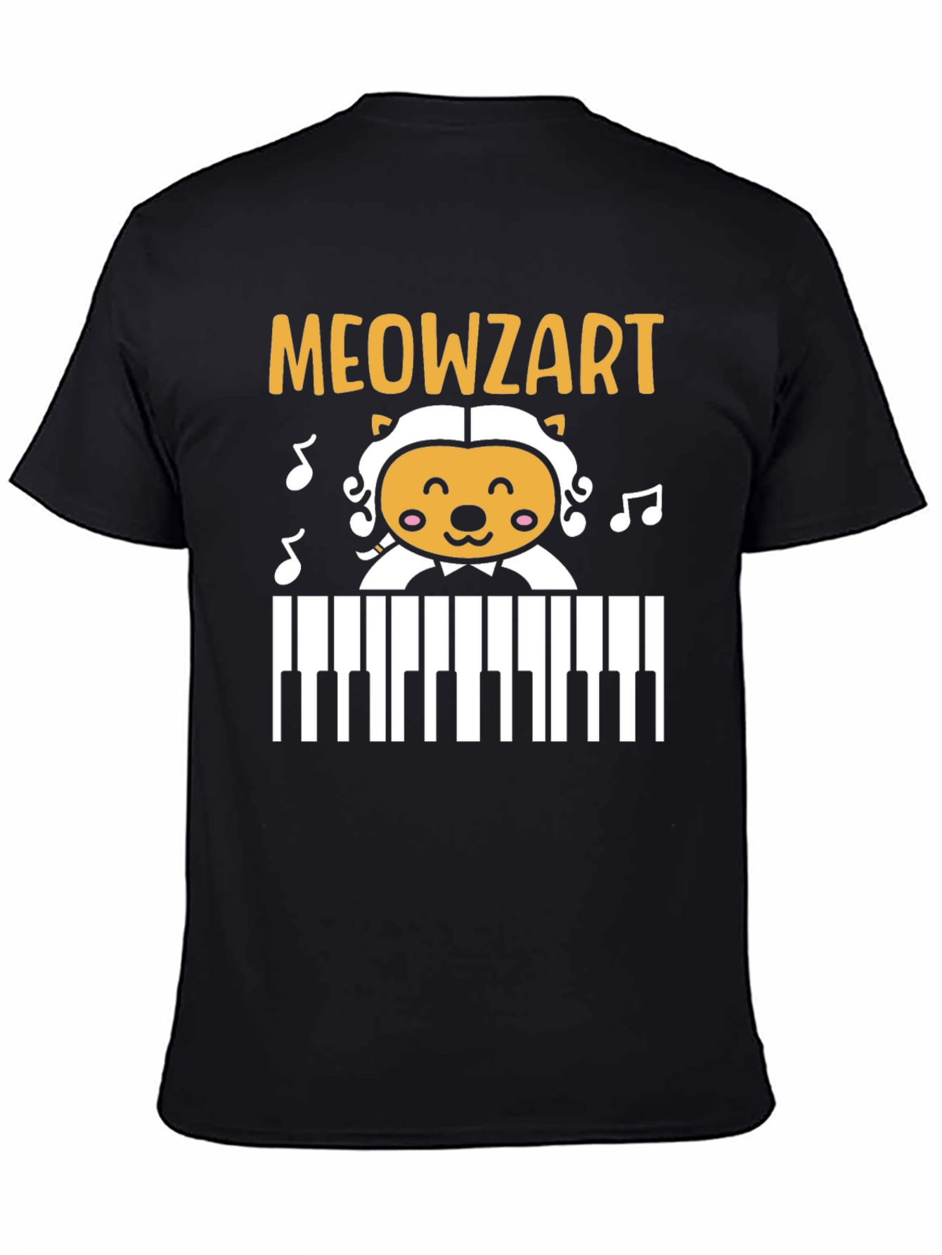 Black Meowzart Cat Piano T-Shirt - Music Lover Tee view 4