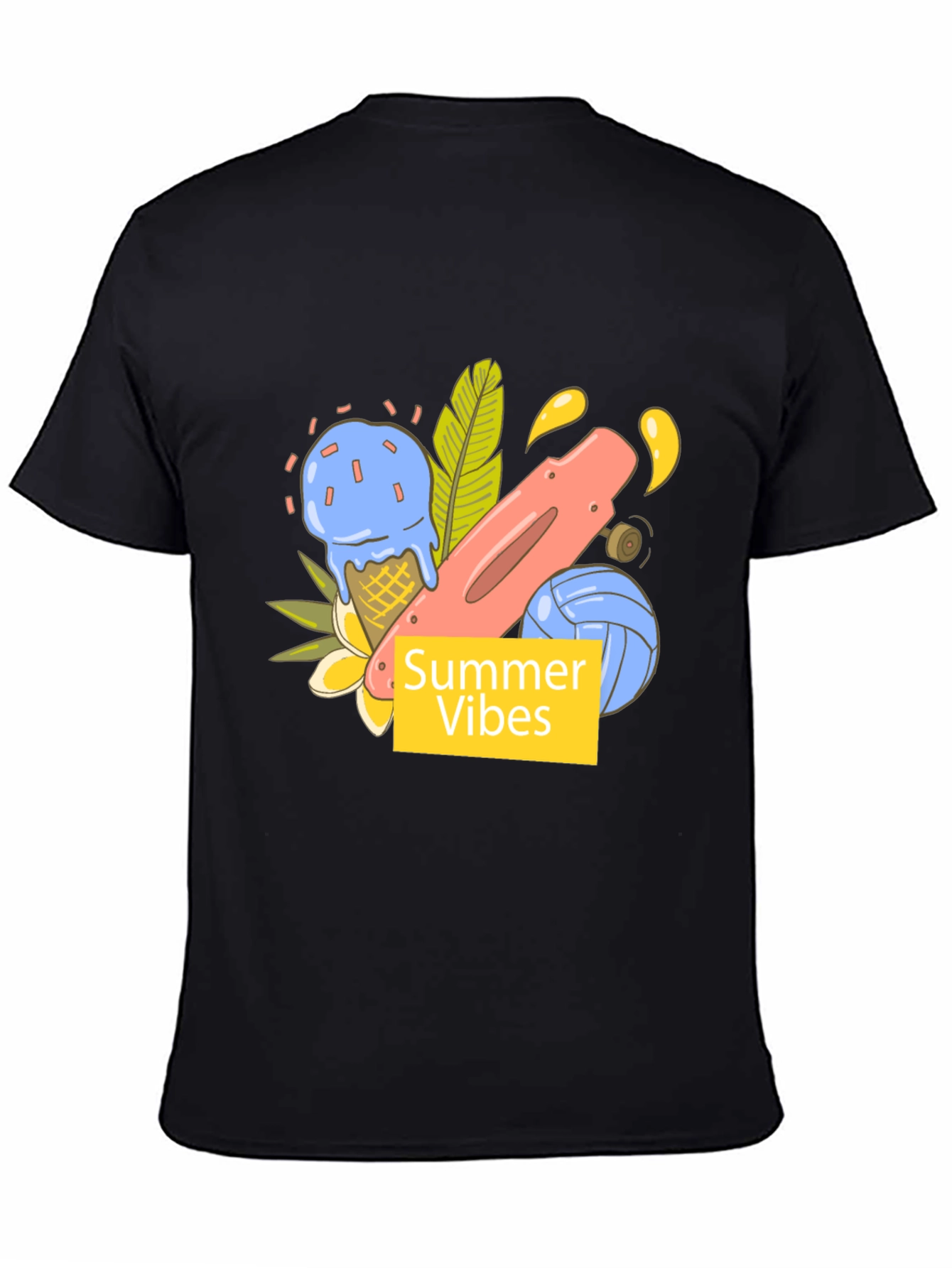 Black Summer Vibes Graphic Tee - Black Cotton T-Shirt view 4