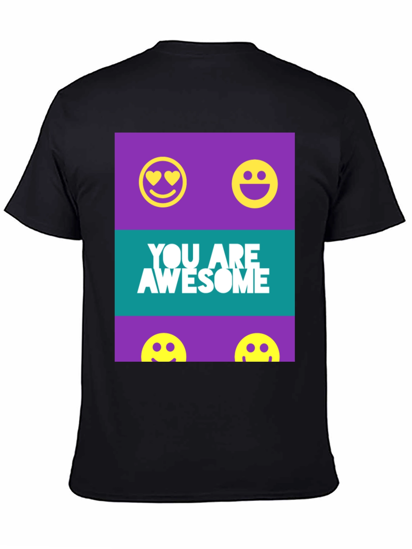 Black Awesome Graphic Tee - Trendy Smiley Face T-Shirt view 4
