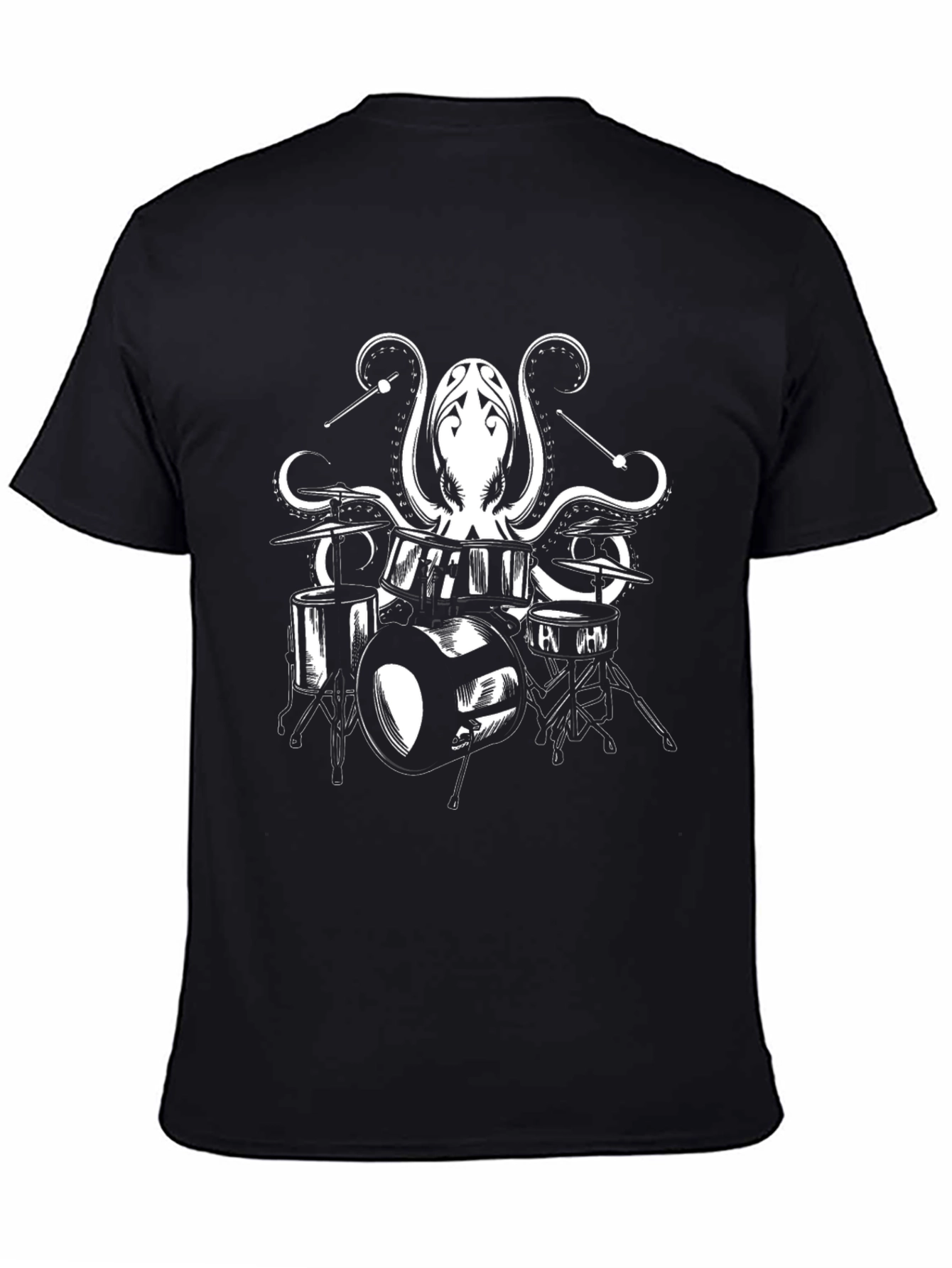 Black Octopus Drummer Graphic Tee - Black Cotton T-Shirt view 4