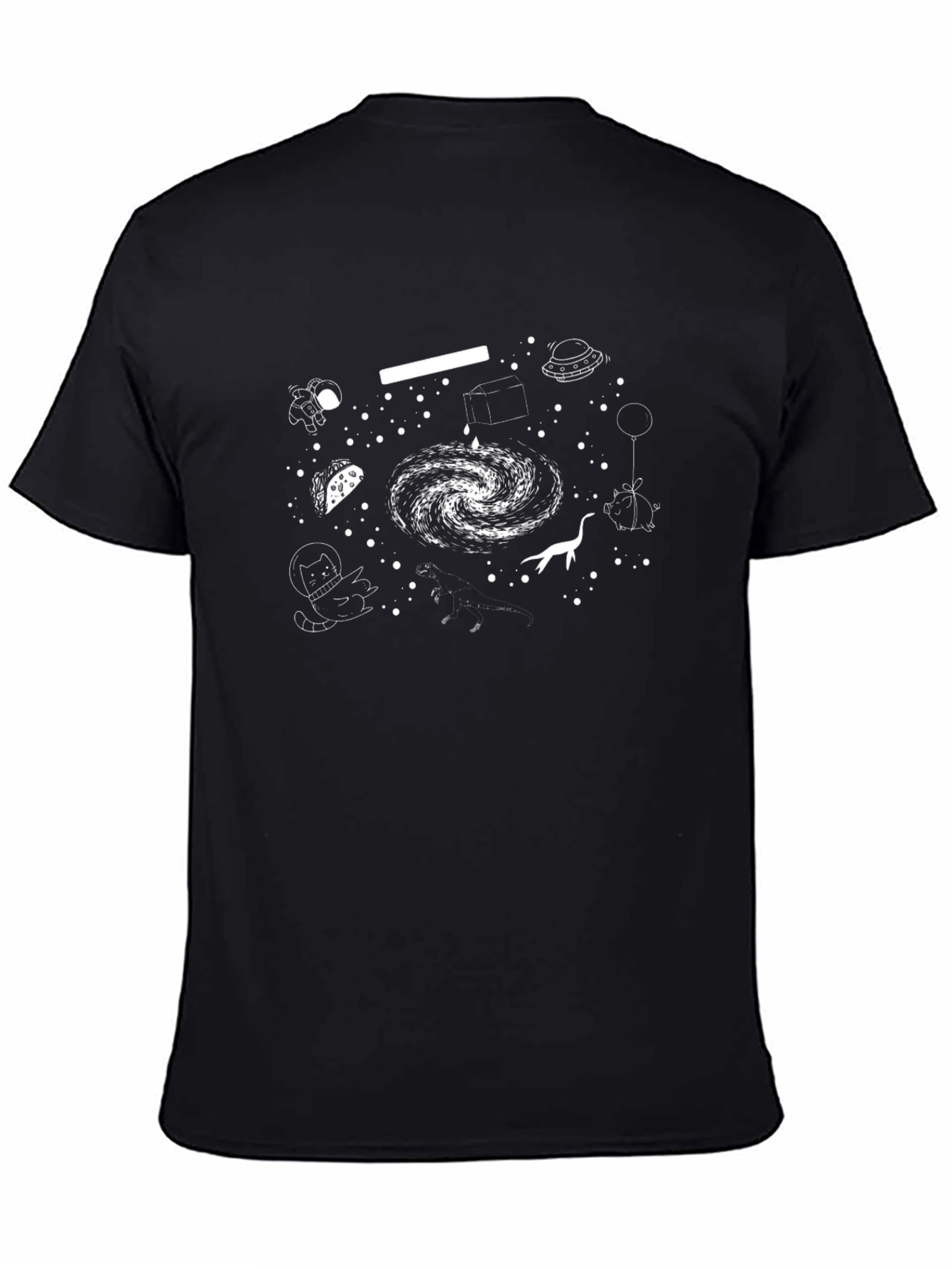 Black Cosmic Whimsy T-Shirt - Galaxy & Astronauts view 4