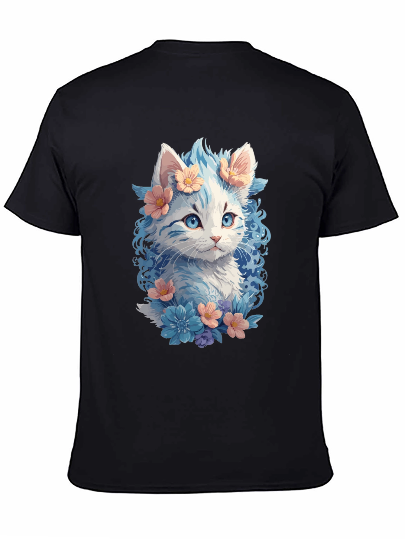 Black Floral Cat Graphic Tee - Unique Kitten Design view 4