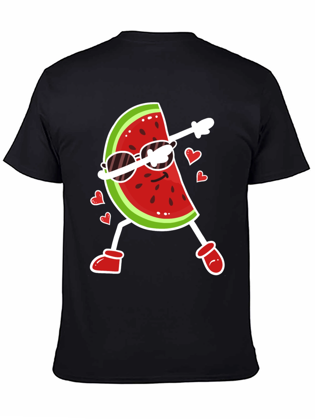 Black Funny Watermelon Dab Dance Graphic T-Shirt view 4