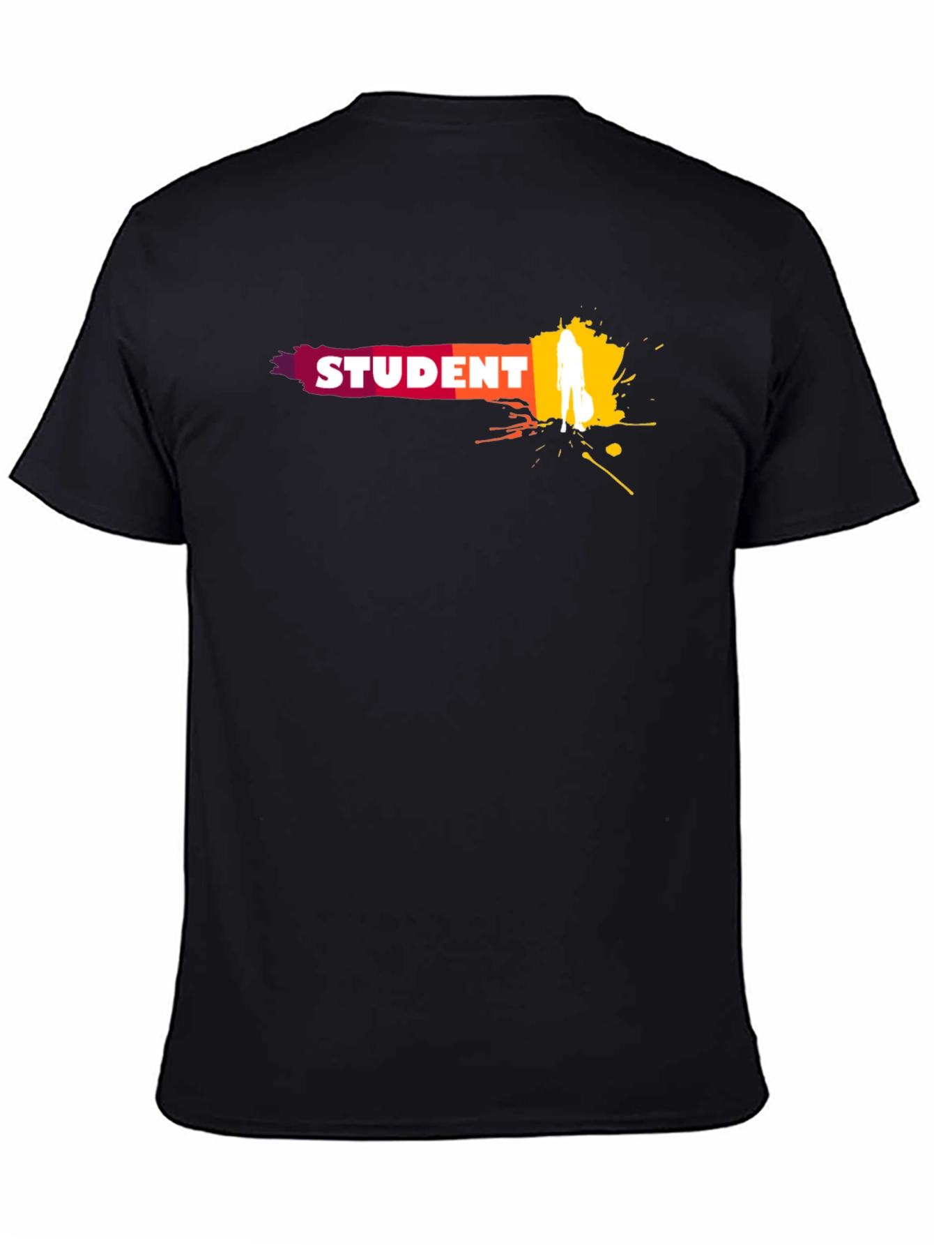 Black Student Graphic T-Shirt - Black Crew Neck Tee view 4