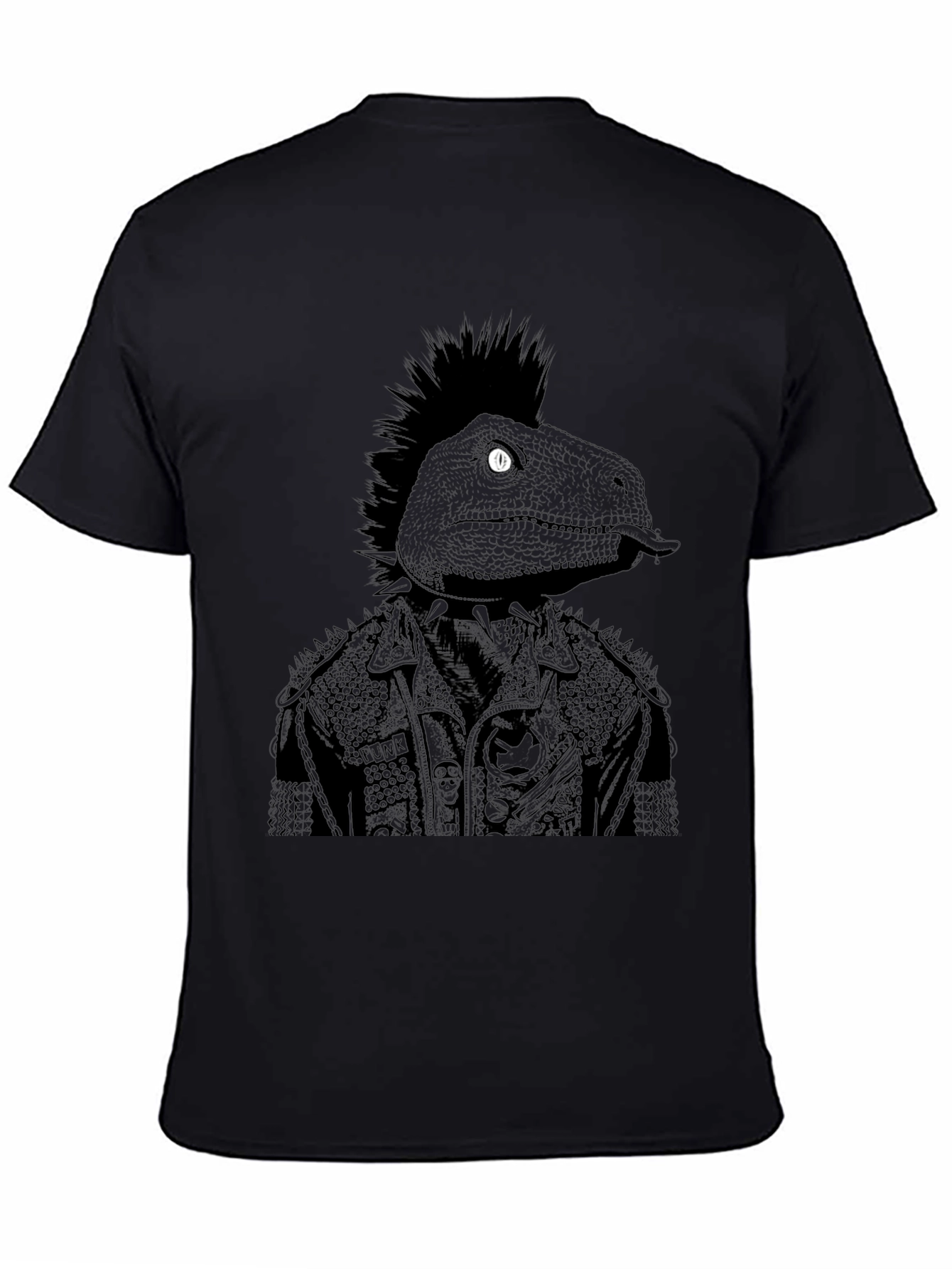 Black Punk Dino Graphic Tee - Black Cotton T-Shirt view 4