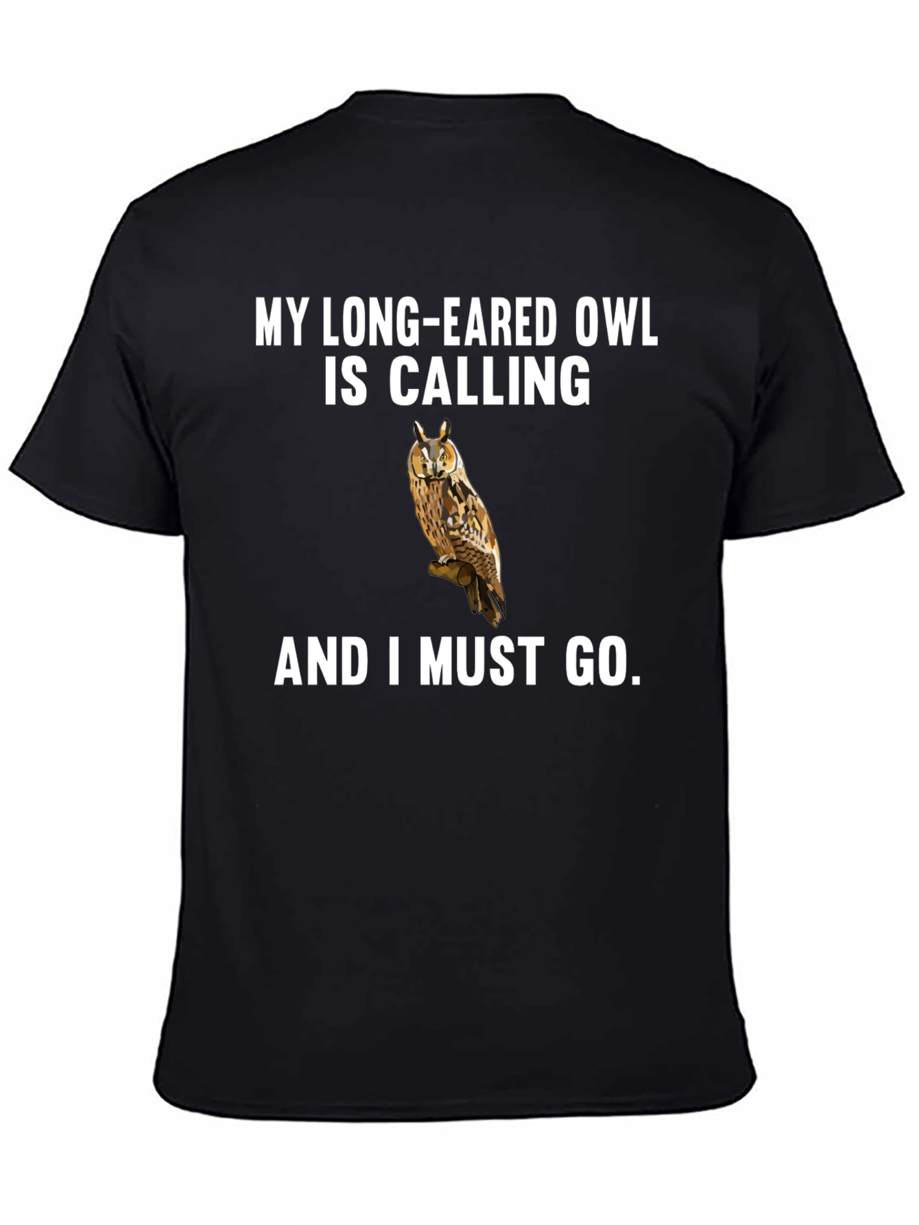 Black Long-Eared Owl Calling T-Shirt - Nature Lover's Tee view 4