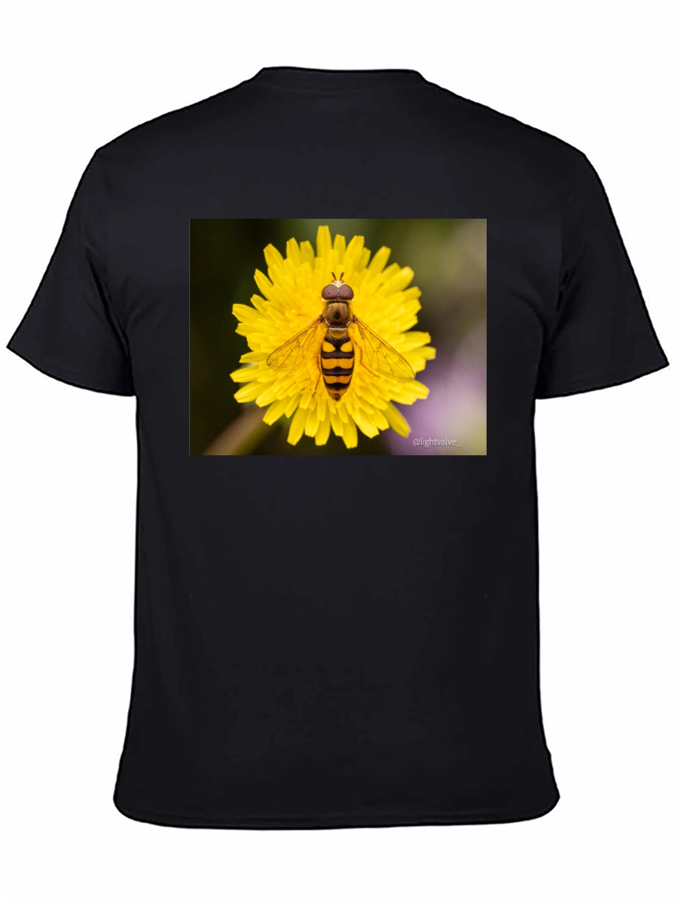 Black Bee on Flower Graphic Tee - Black Cotton T-Shirt view 4