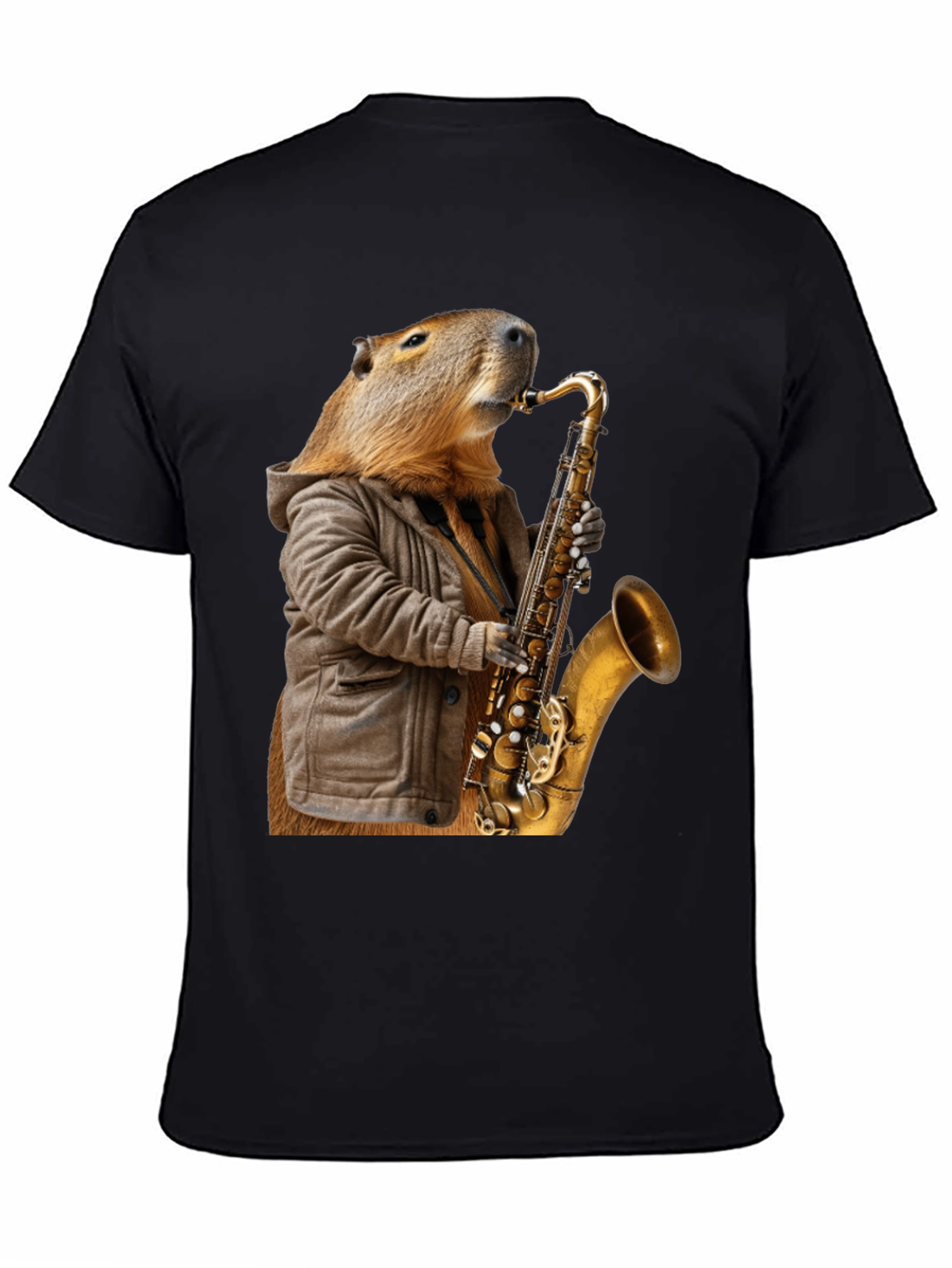Black Capybara Saxophone T-Shirt view 4