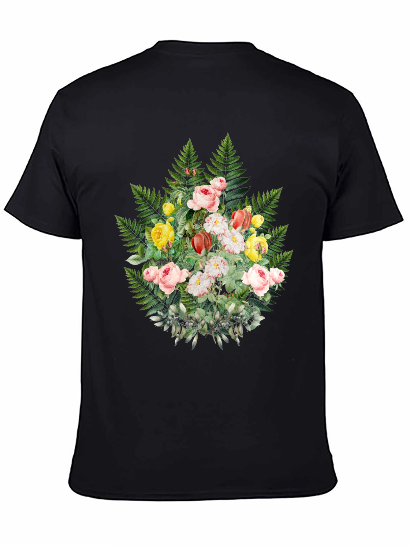 Black Floral Fern Graphic Tee - Stylish Black T-Shirt view 4