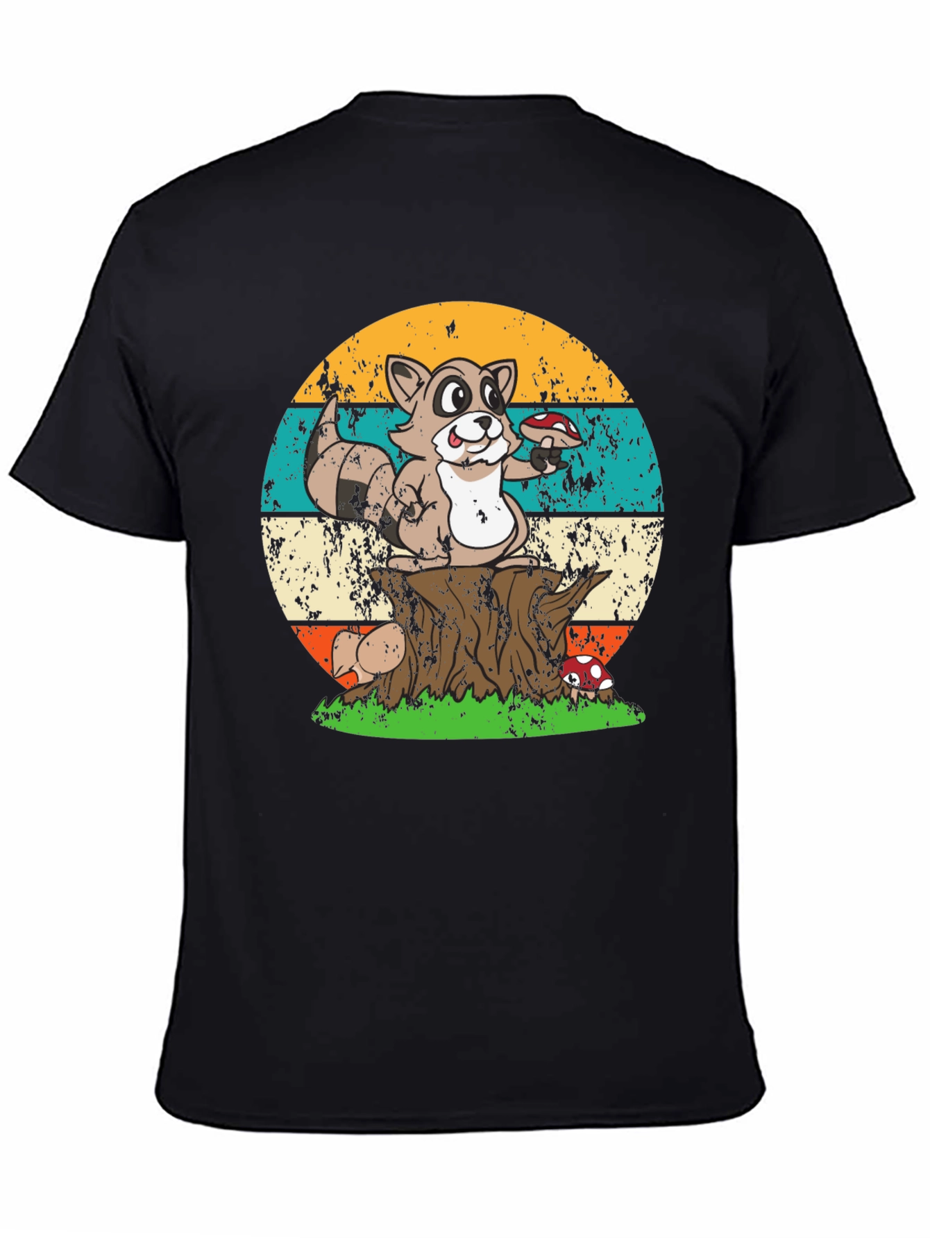 Black Retro Raccoon & Mushroom T-Shirt view 4