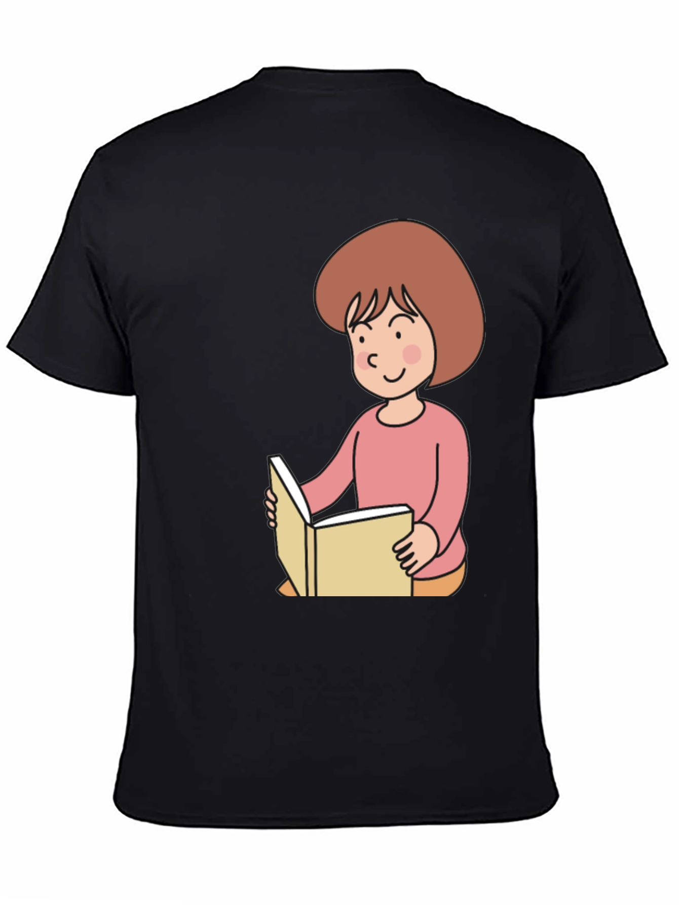 Black Reading Girl Black T-Shirt - Cute Cartoon Design view 4