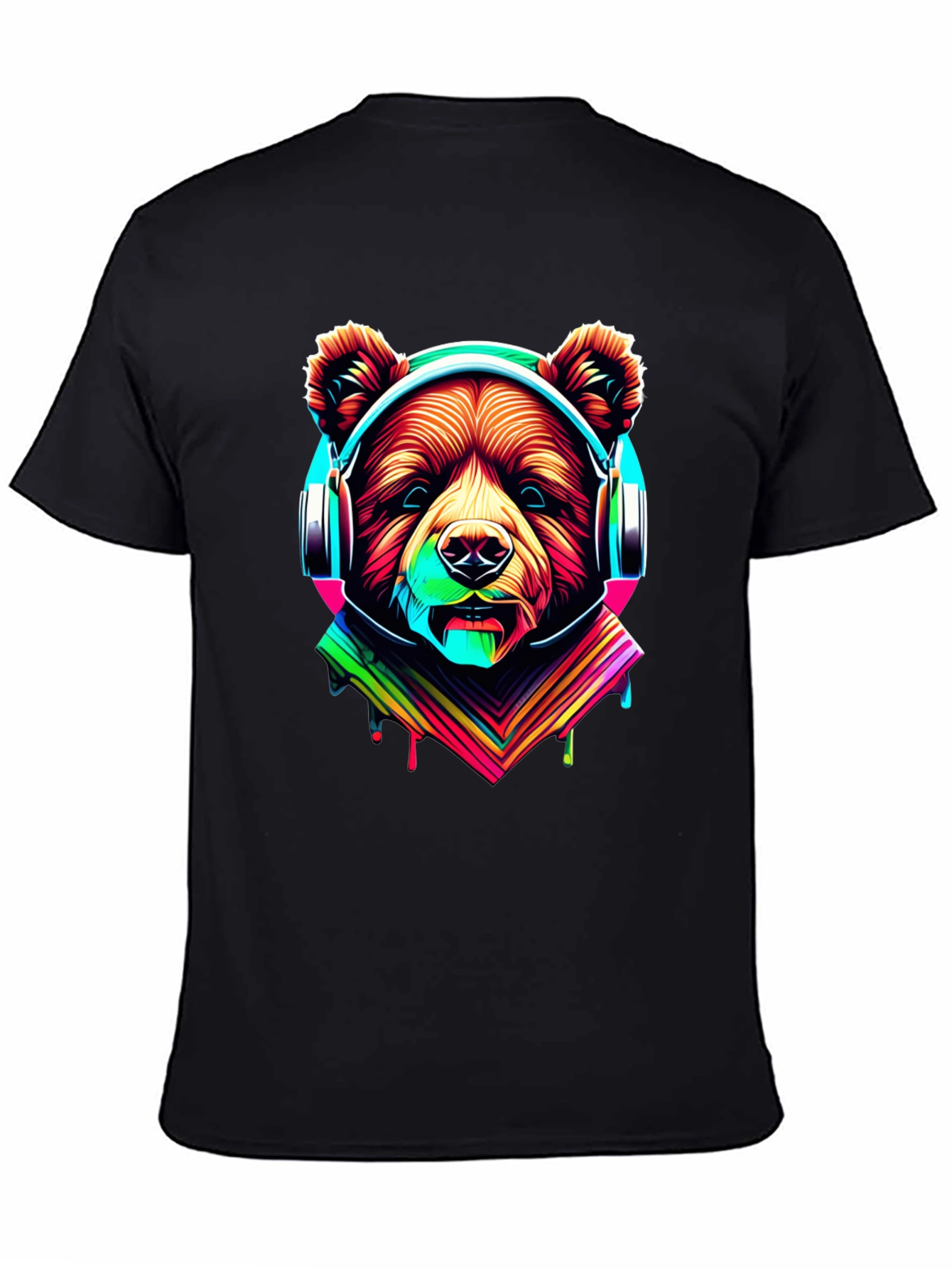 Black Neon Bear Headphones Graphic Tee view 4