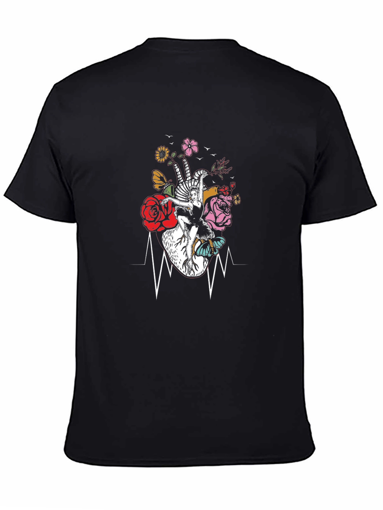 Black Floral Heartbeat Dancer Graphic Tee view 4