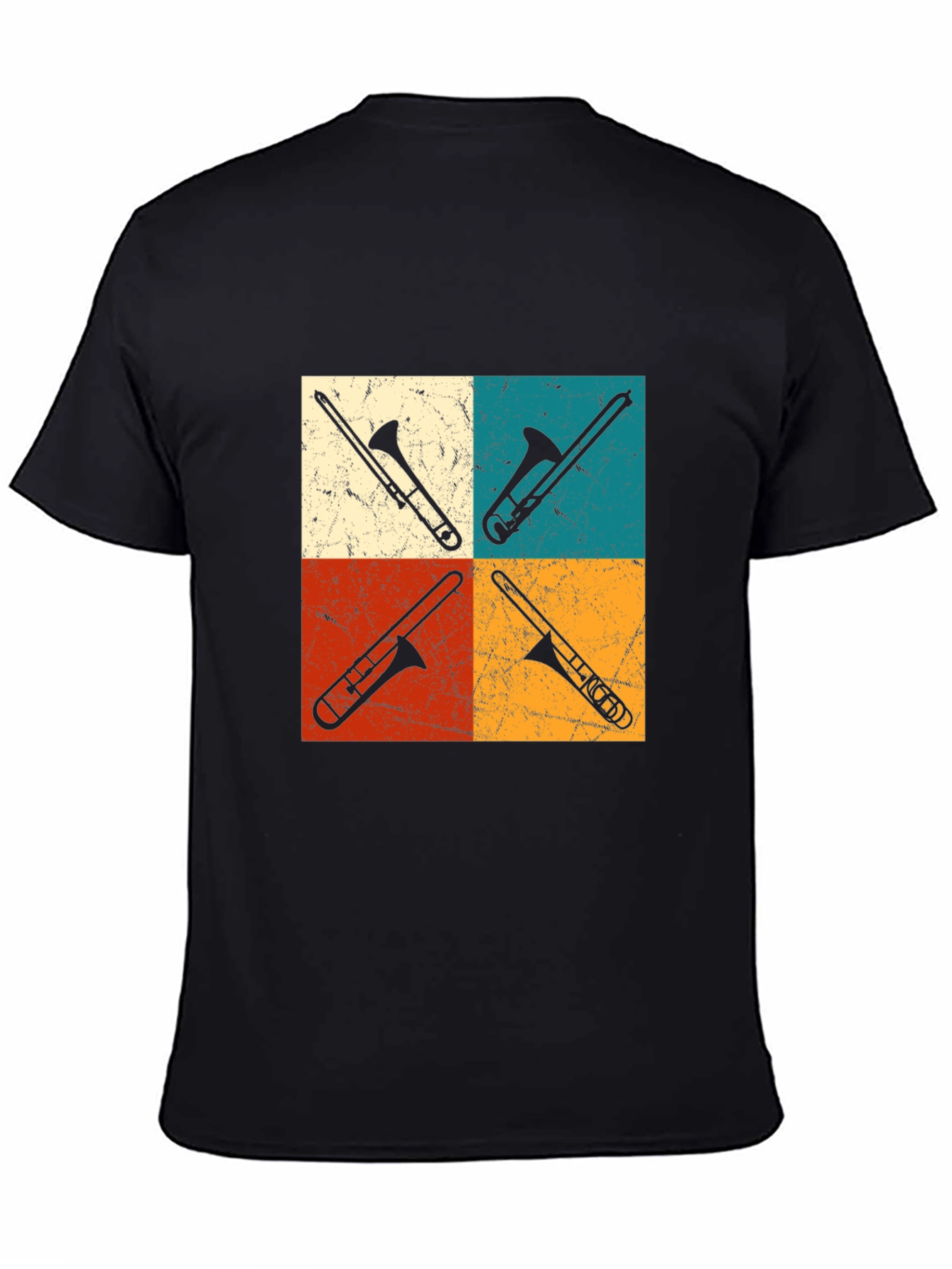 Black Retro Trombone Quartet Tee view 4