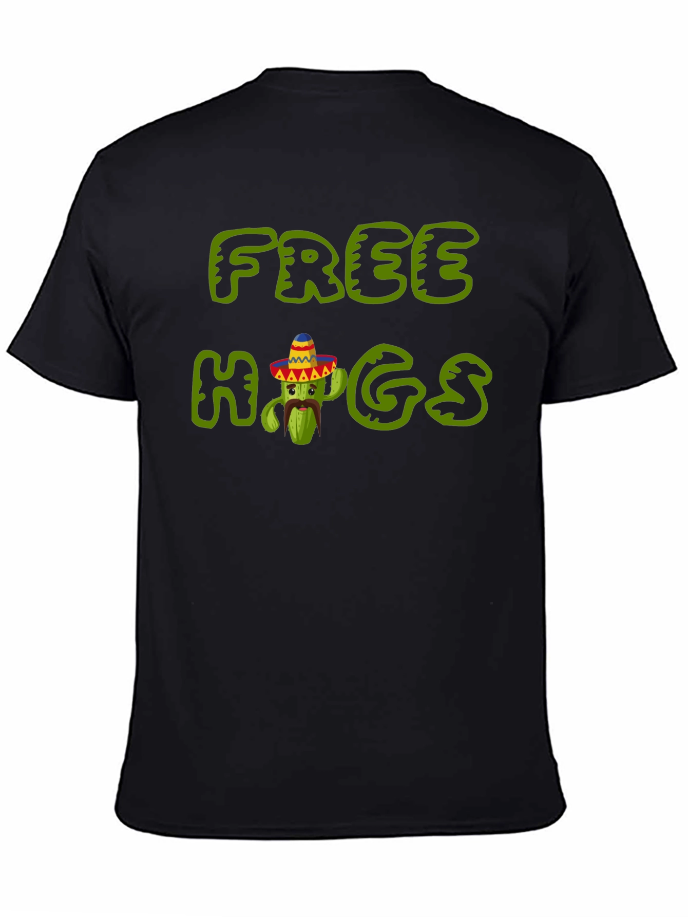 Black Free Hugs Cactus Tee - Soft Black Cotton T-Shirt view 4