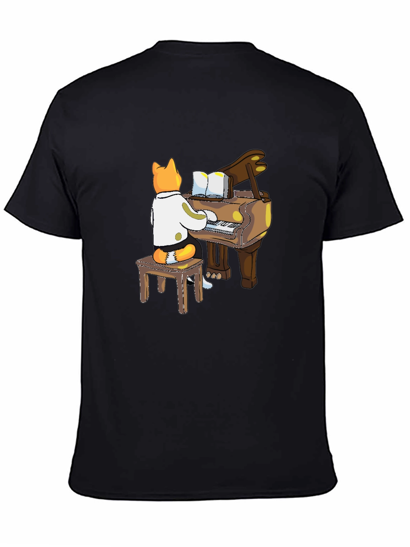 Black Cat Pianist T-Shirt - Black Graphic Tee view 4